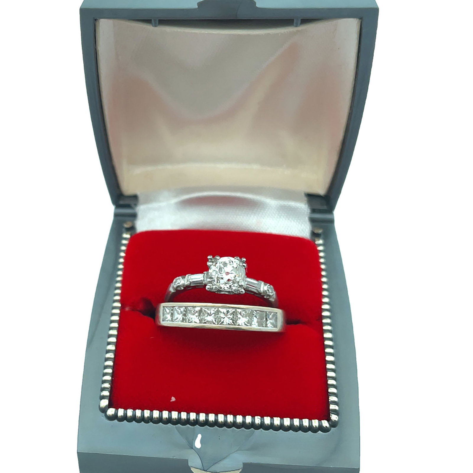 Antique Platinum Diamond Engagement Ring 18K Princess Cut Band (1 of 3)