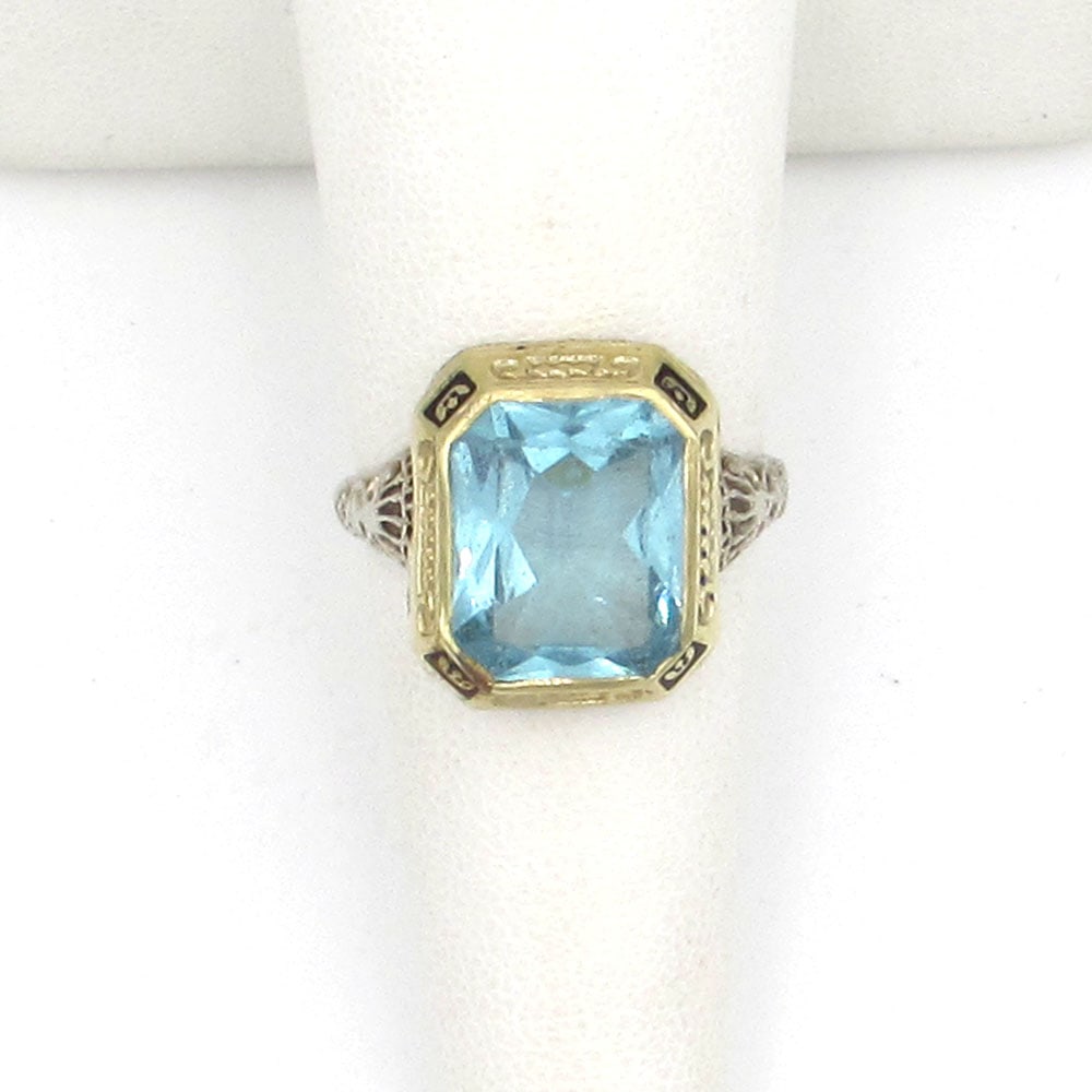 Antique 14K Yellow & White Gold Enamel Filigree Ring (1 of 5)