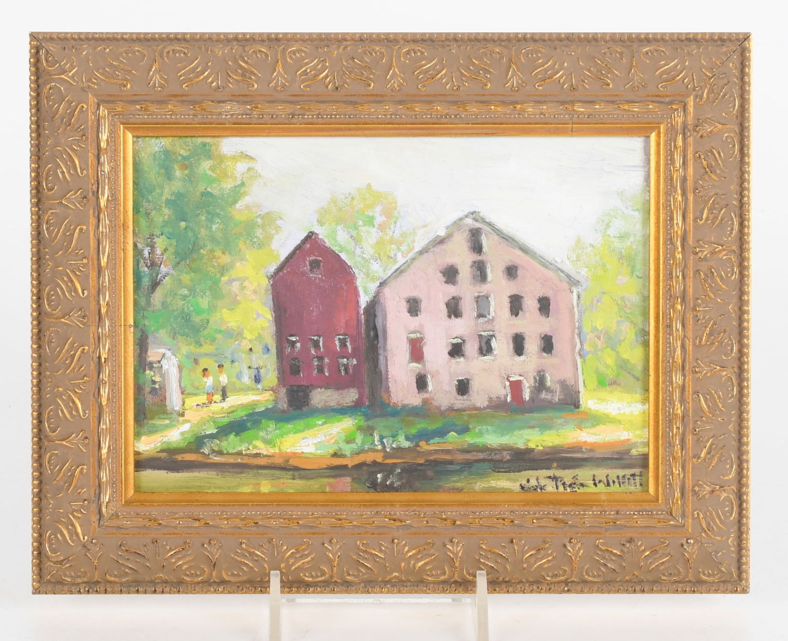 Christopher G. Willett (Born 1959) Prallsville Mill, Stockton, NJ: Christopher G. Willett (Born 1959) Prallsville Mill, Stockton, NJ, Oil on Board, signed lower right 'Christopher Willett', titled and signed verso. Dimensions: 5 x 7in; Frame 7 x 9in.