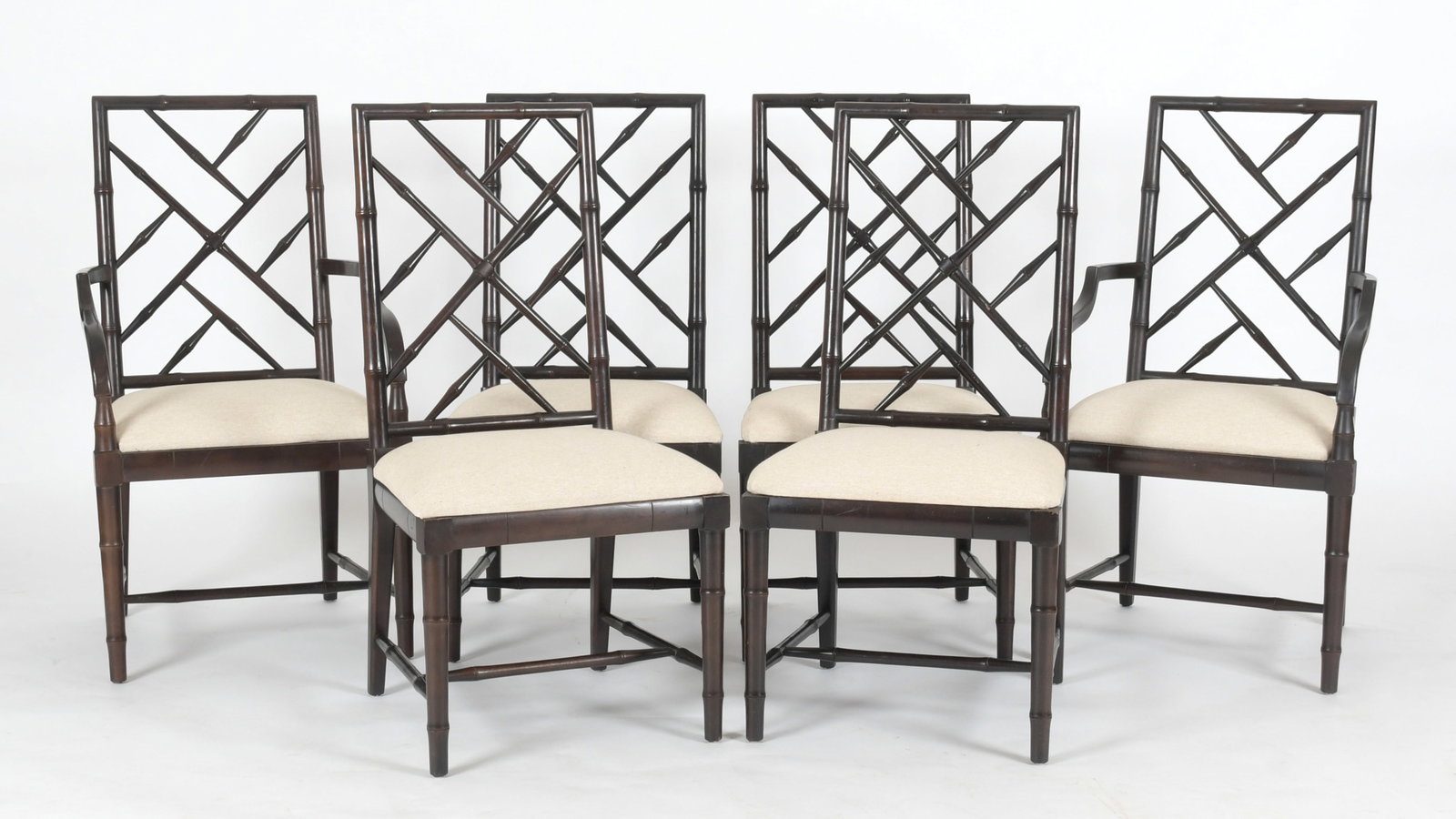 Six Mahogany Faux Bamboo Cockpen Dining Chairs (1 of 9)