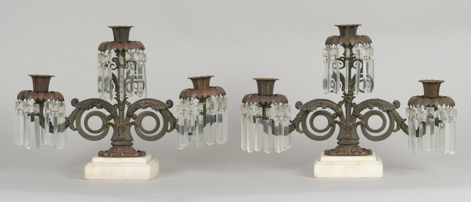 Pair of Patinated Bronze Three Light Girandoles (1 of 8)