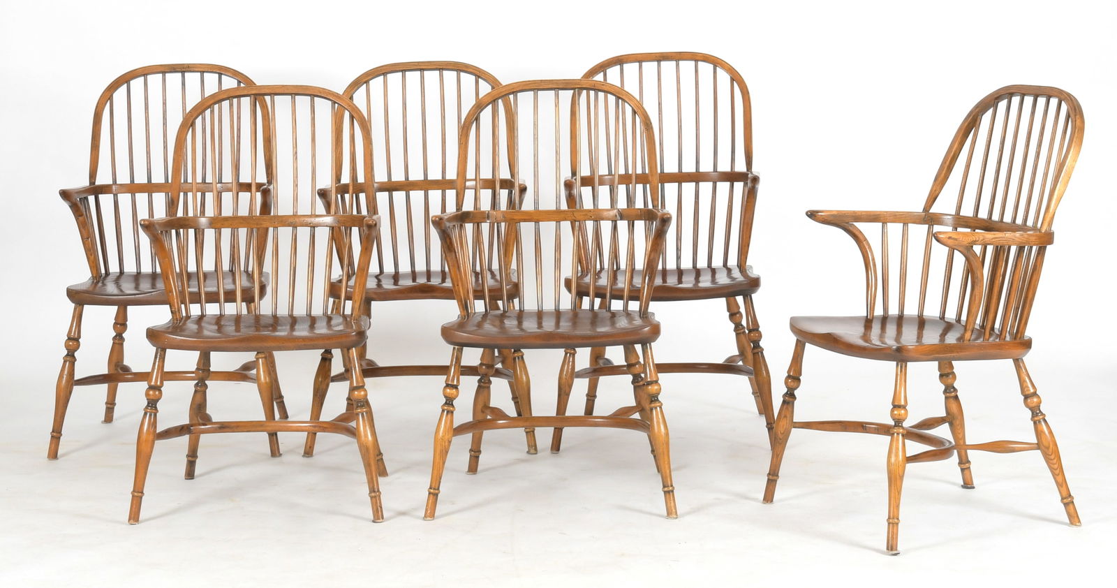 Set of Six English Elm and Oak Windsor Armchairs (1 of 10)
