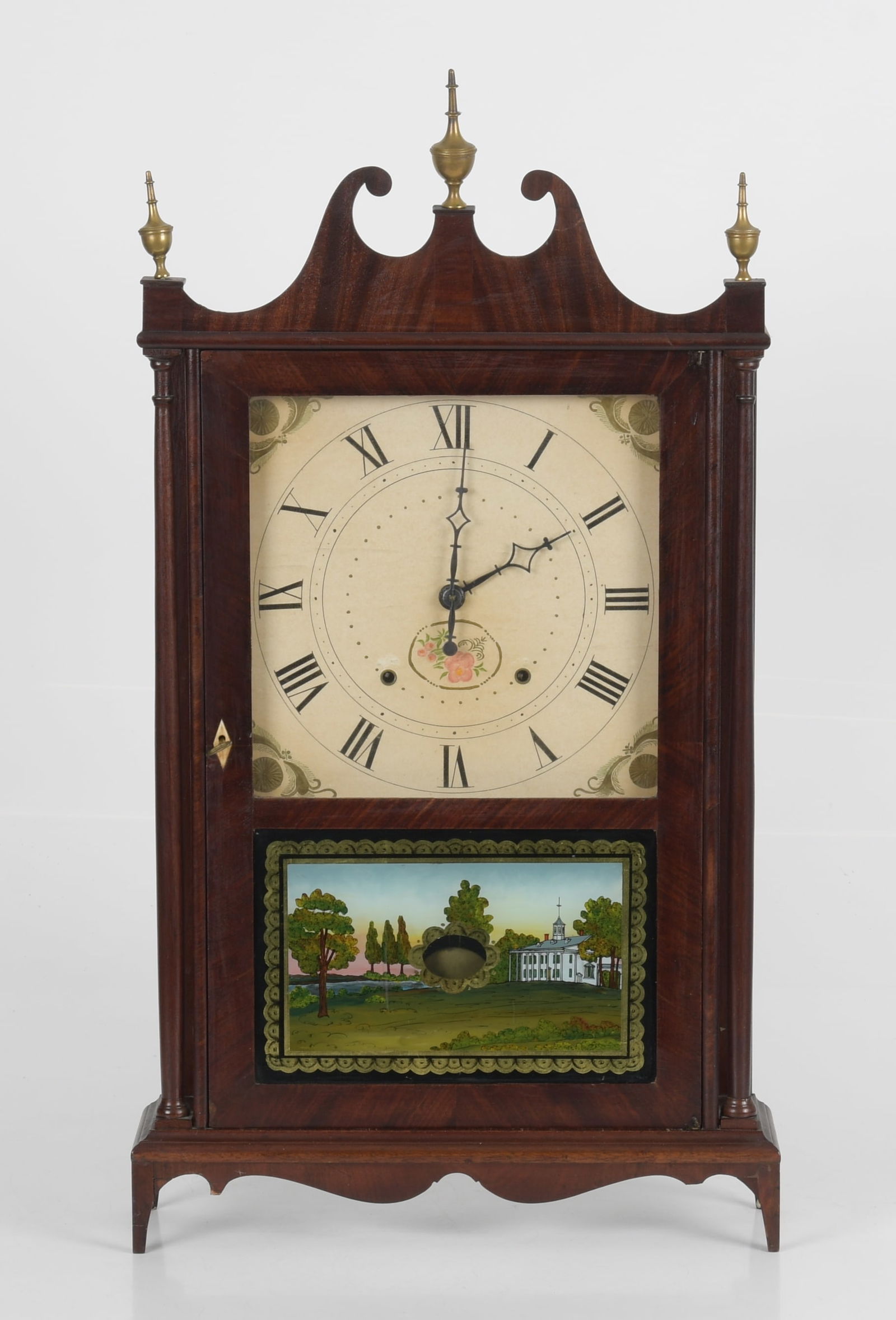 Federal Mahogany and Eglomise Pillar and Scroll Clock (1 of 17)