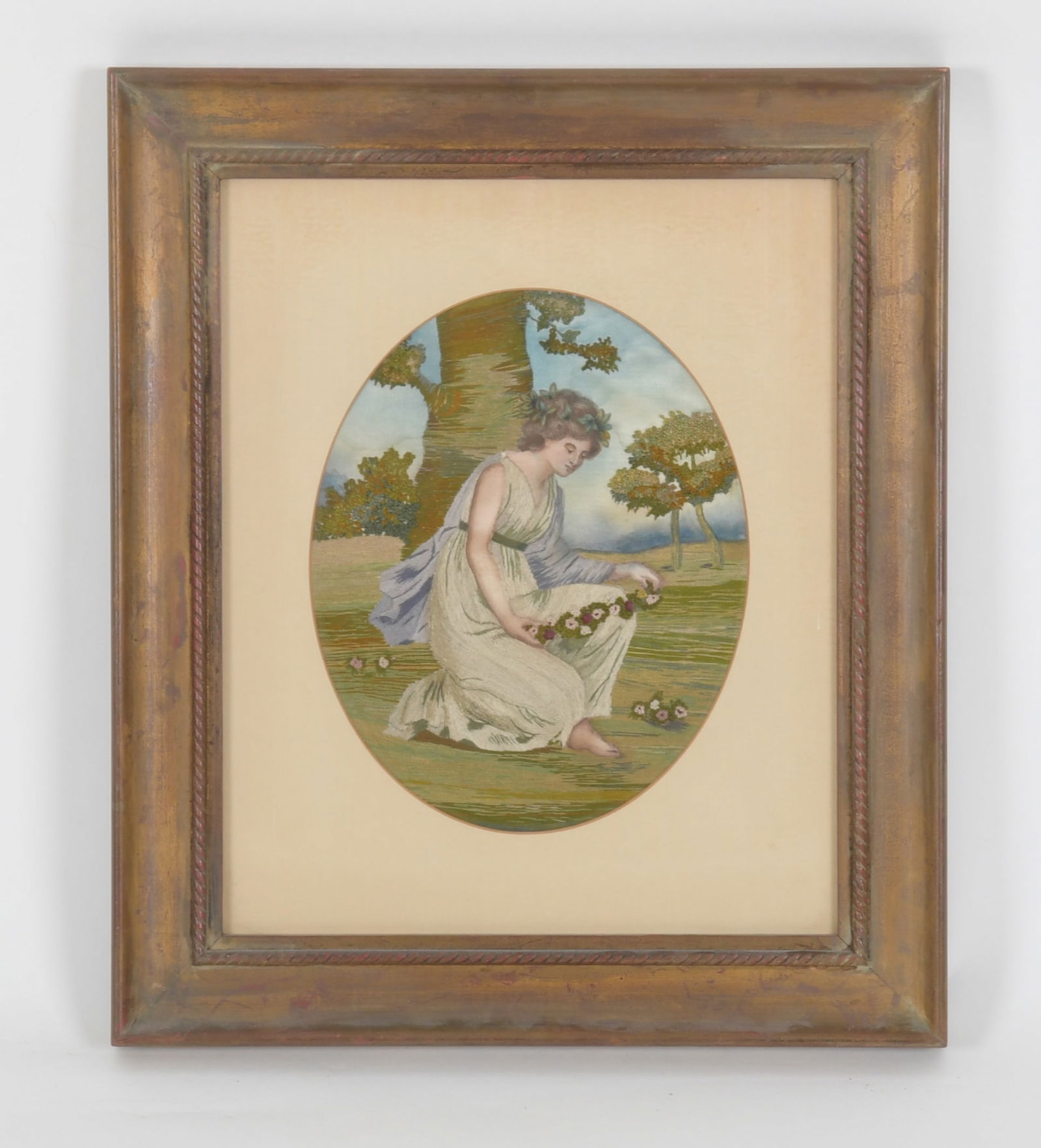 Regency Silk Embroidery and Watercolor Needlework Panel (1 of 4)