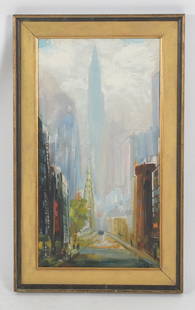 Leon Louis Dolice (1892 - 1960) Oil on Board: A cityscape, signed at the lower right.&nbsp; &nbsp; Dimensions: 24&quot; x 13&quot;, the frame 28&quot; x 17&quot;.&nbsp;