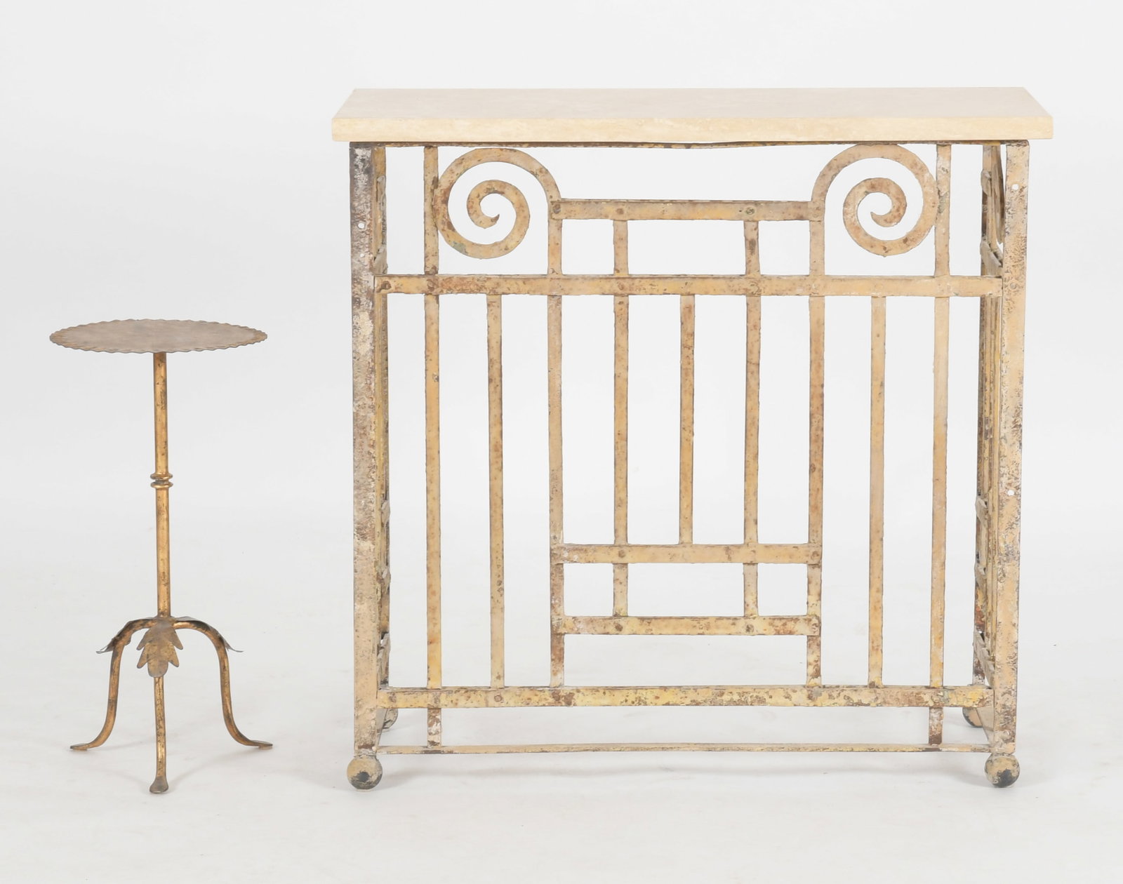 Art Deco Iron and Travertine Console Table / Bar (1 of 9)