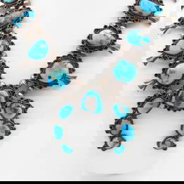 Old Sterling Silver Turquoise Squash Blossom Necklace