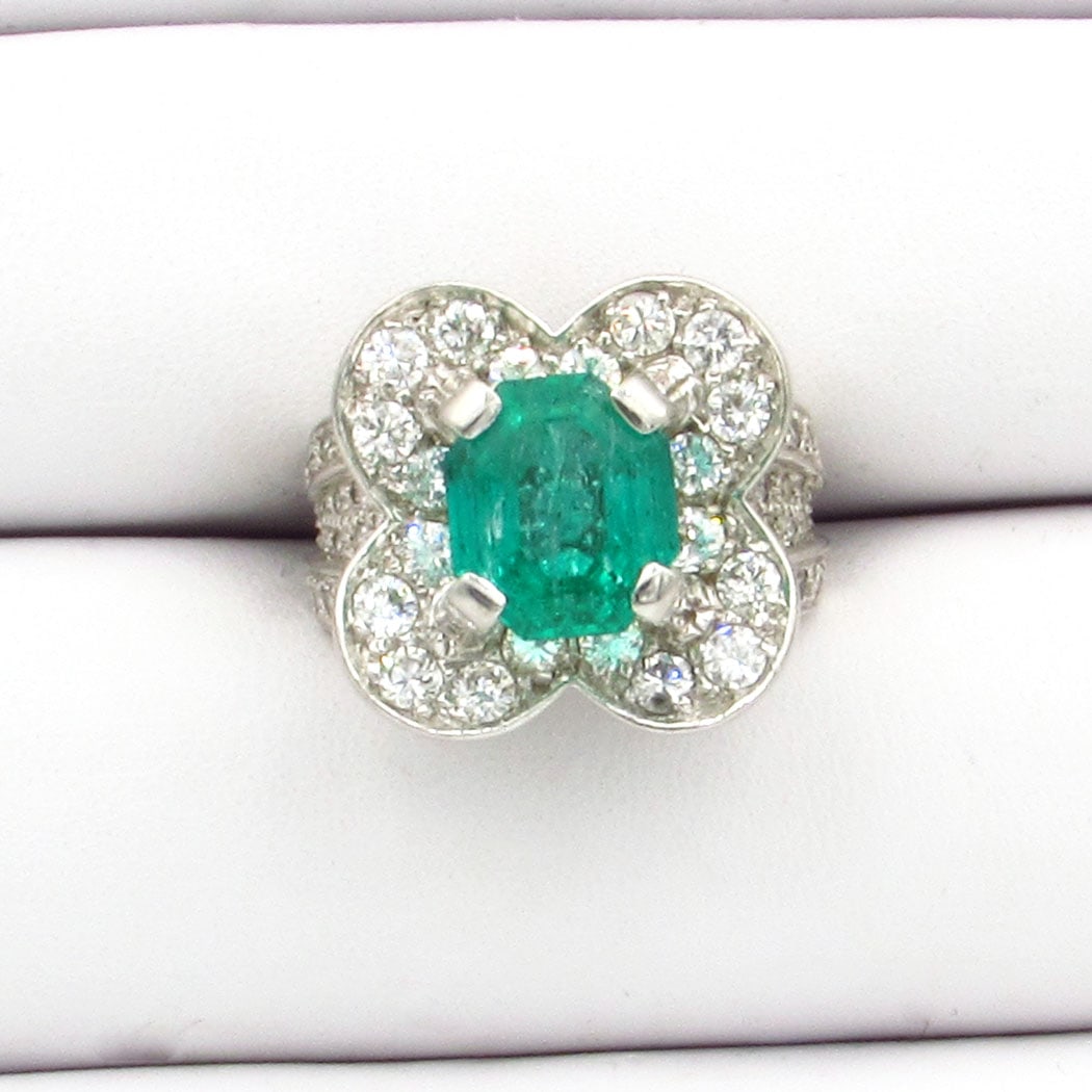 Platinum Diamond and Emerald Ring (1 of 3)