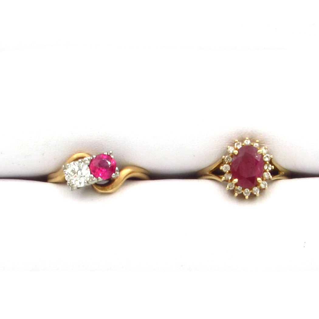 Two 14K Gold Ruby and Diamond Rings (1 of 3)