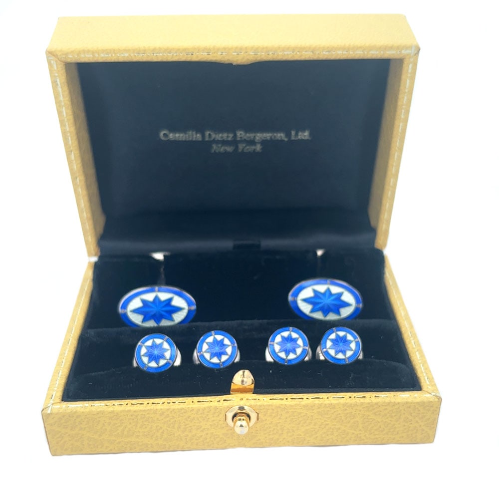 Deakin and Francis sterling silver enamel Cufflink and Stud Set (1 of 6)