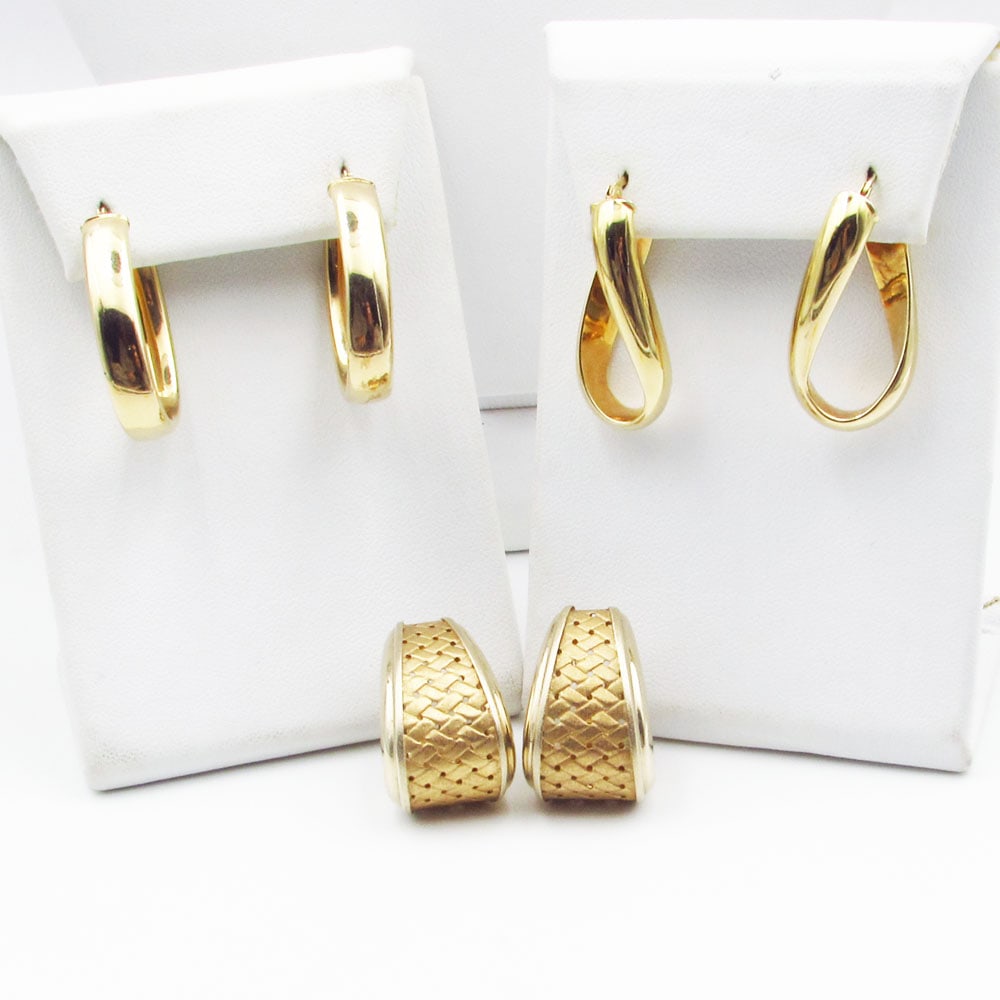 Three pairs 14K Yellow Gold Hoop Earrings (1 of 3)