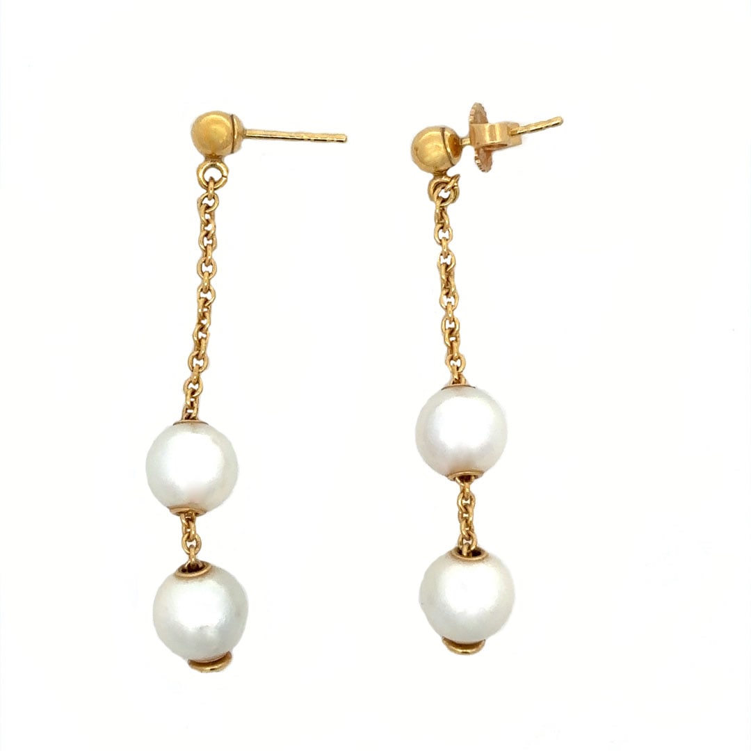 Mikimoto 18K Gold Pearl Drop Earrings (1 of 2)
