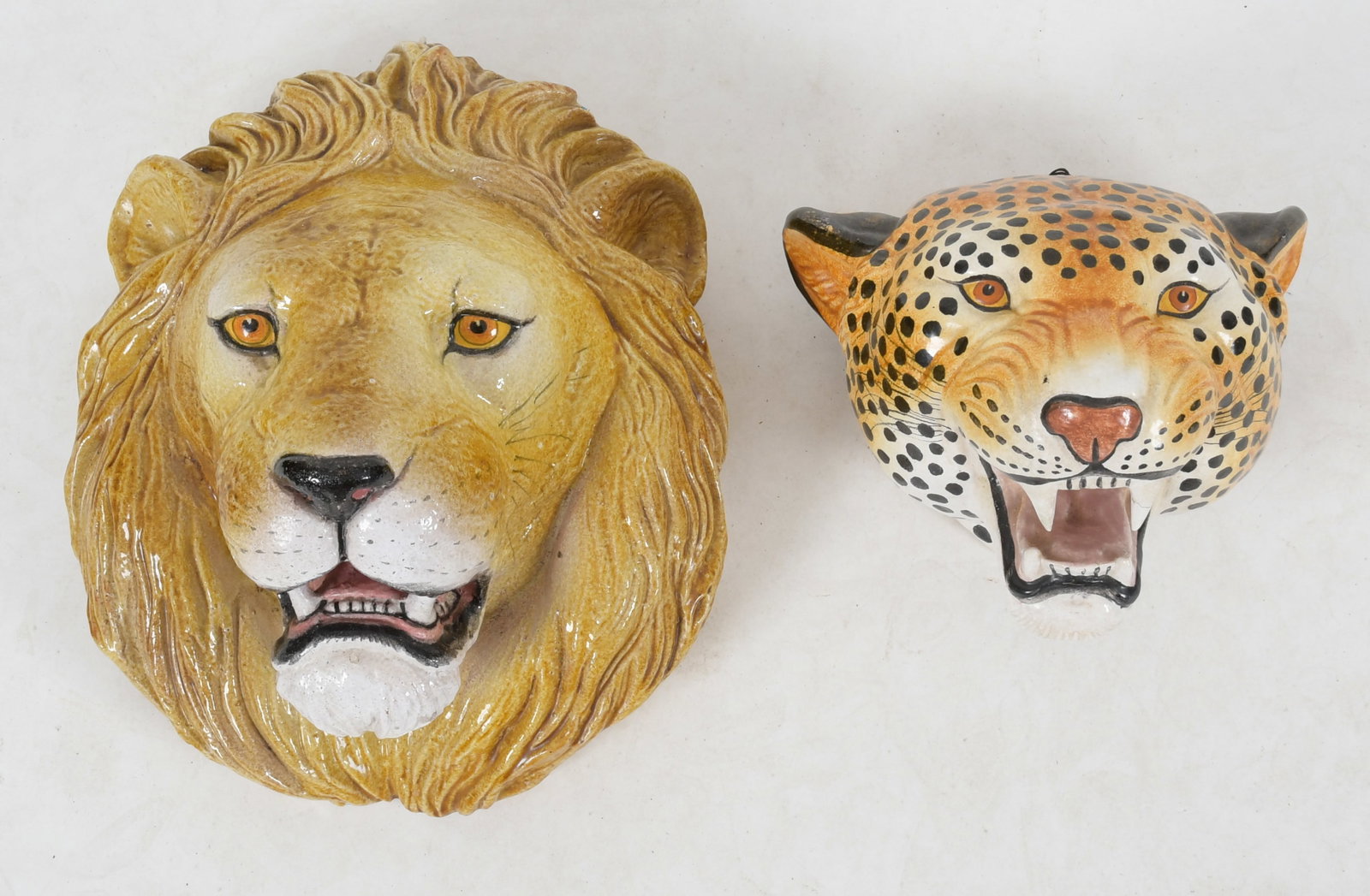 Two Italian Faience Polychromed Masks of a Lion and Cheetah (1 of 13)
