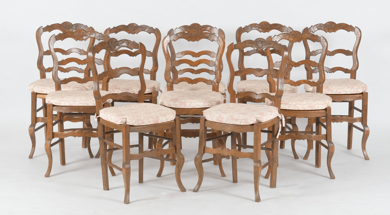 Set of Ten French Provincial Beechwood and Rush Seat Dining Chairs (1 of 9)