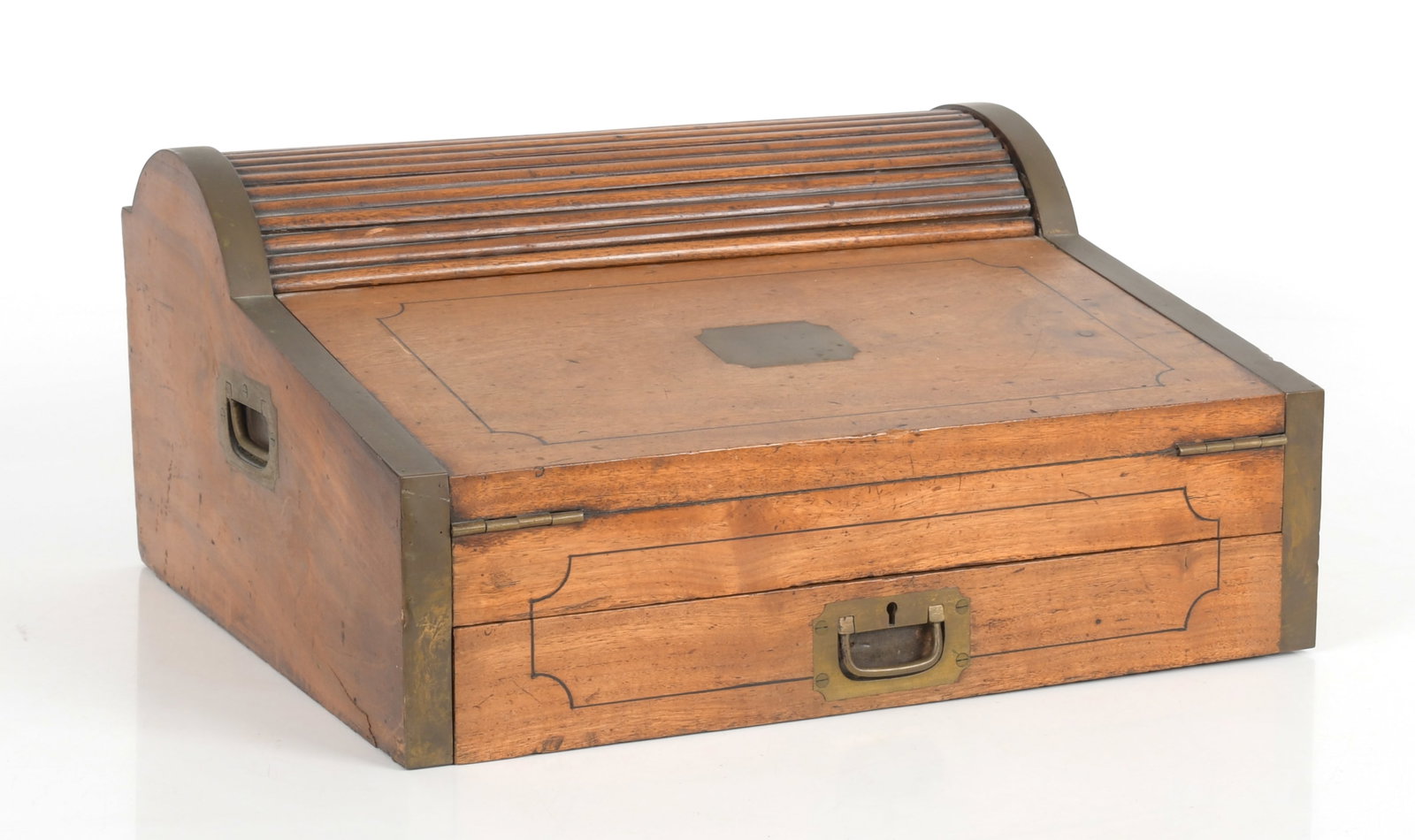 Anglo-Chinese Brass Bound Camphor Wood Tambour Lap Desk (1 of 12)