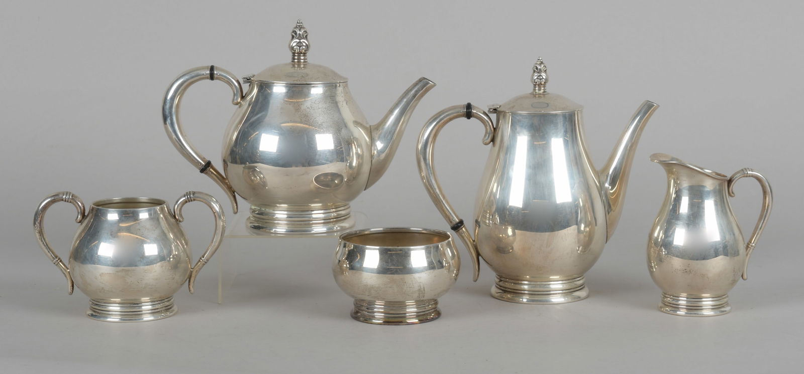 A Five Piece Sterling Silver Tea Set, International (1 of 10)