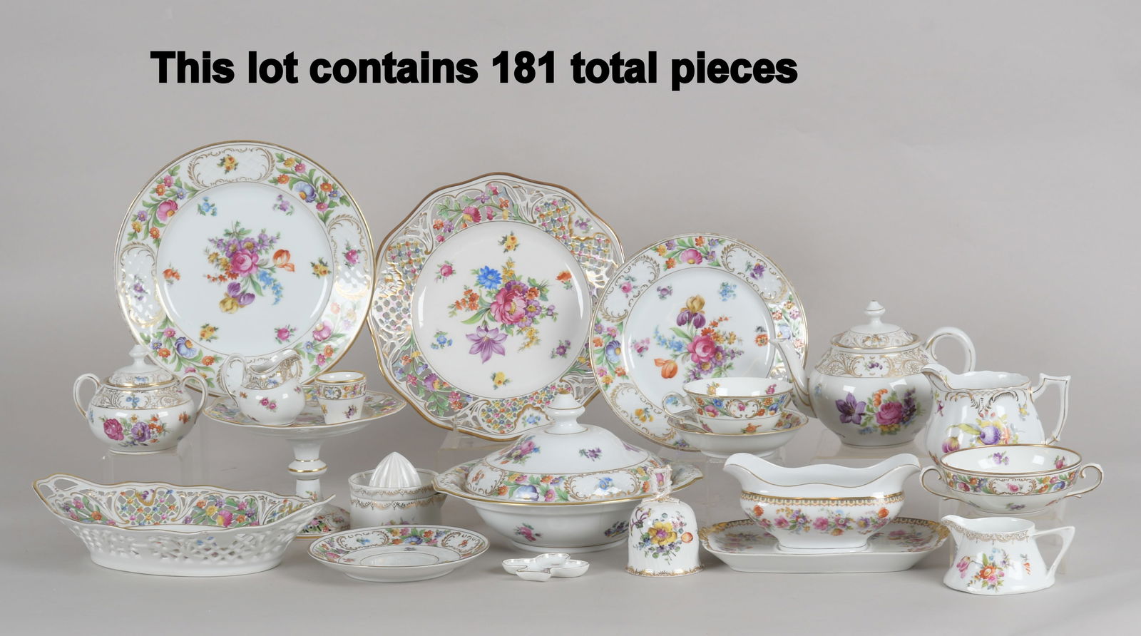 A Large Assembled Group of Dresden Porcelain Dinnerware (1 of 19)