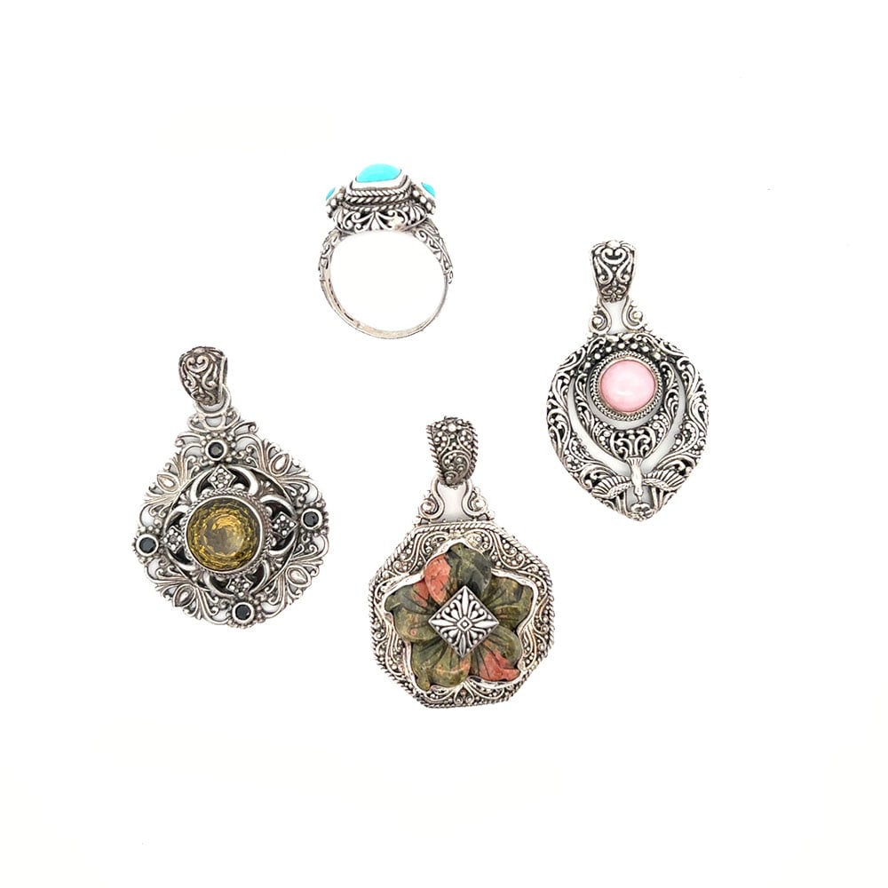 Four-piece designer signed Sarda Sterling Silver Gemstone Pendant Ring (1 of 6)