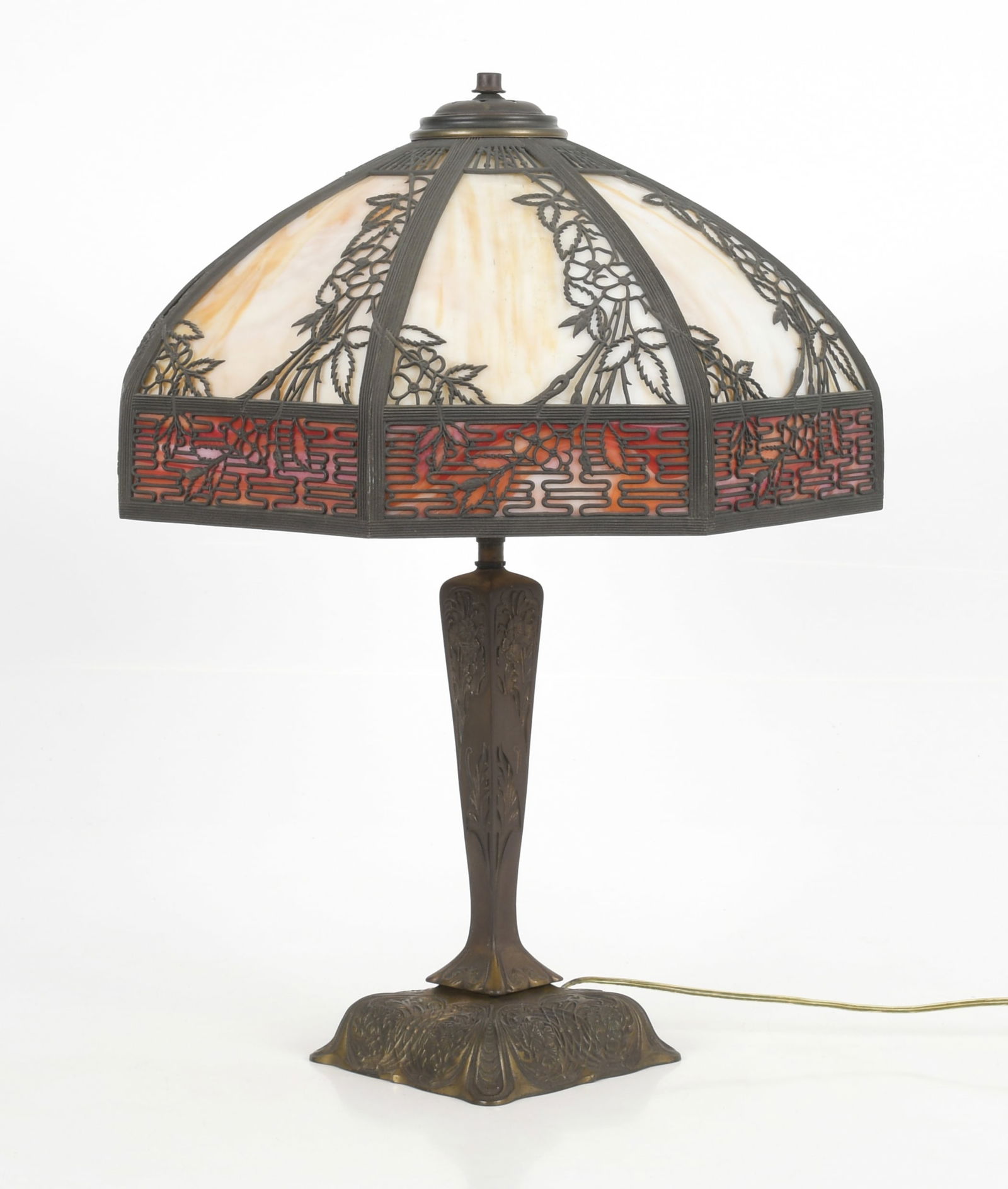 A Cast Iron and Slag Glass Table Lamp (1 of 7)