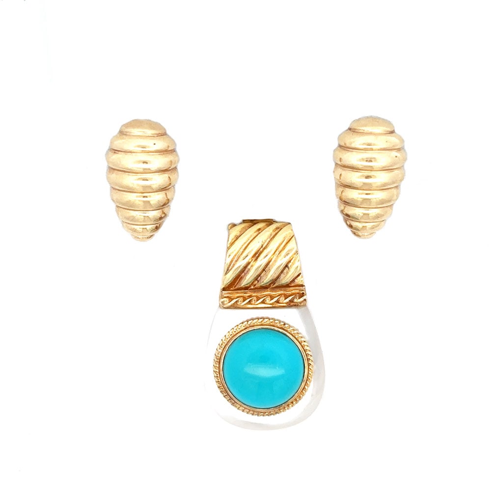 14K Yellow Gold Earrings with Turquoise Enhancer Pendant (1 of 3)