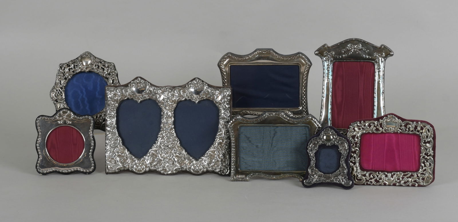 Assembled Group of Eight Silver Picture Frames, 20th Century: An Assembled Group of Eight Silver Picture Frames, 20th Century. Silver quality hallmarks range from .925 to .999. Dimensions: Dimensions range from 5 x 4in to 8 x 10in.