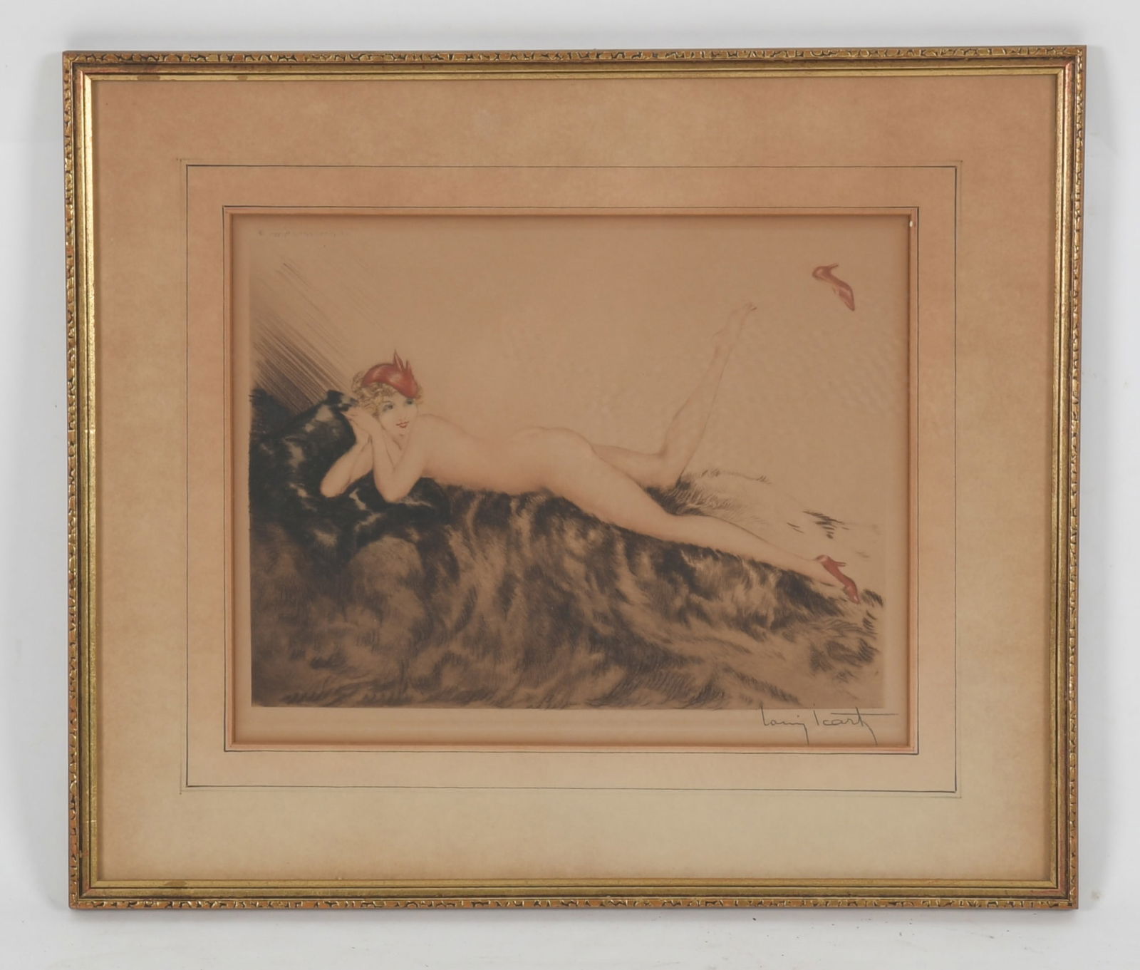 Louis Icart (French, 1888-1950) Etching: Hoopla, 1935. An original pencil signed print. Dimensions: sight is 9" x 11 1/2", the frame 14 1/2" x 17". 