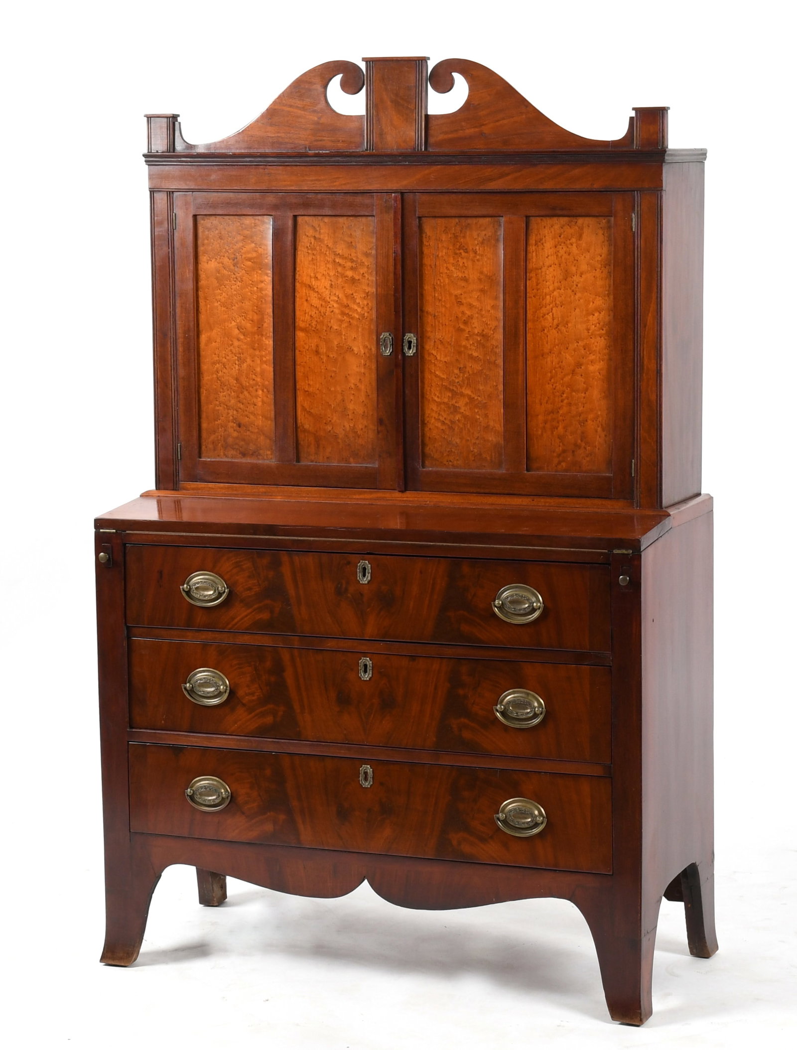 New England Federal Mahogany and Birdseye Maple Secretary Bookcase (1 of 11)