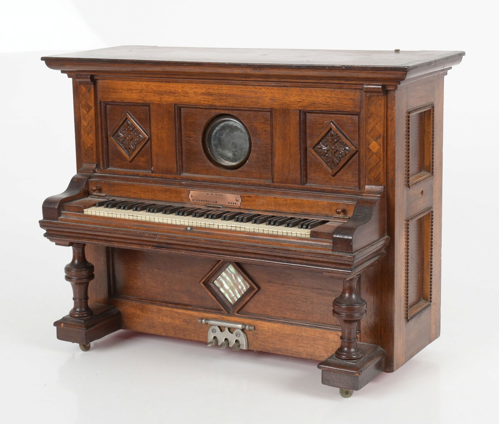 American Mahogany Upright Piano Form Music Box, Early 20th Century (1 of 11)