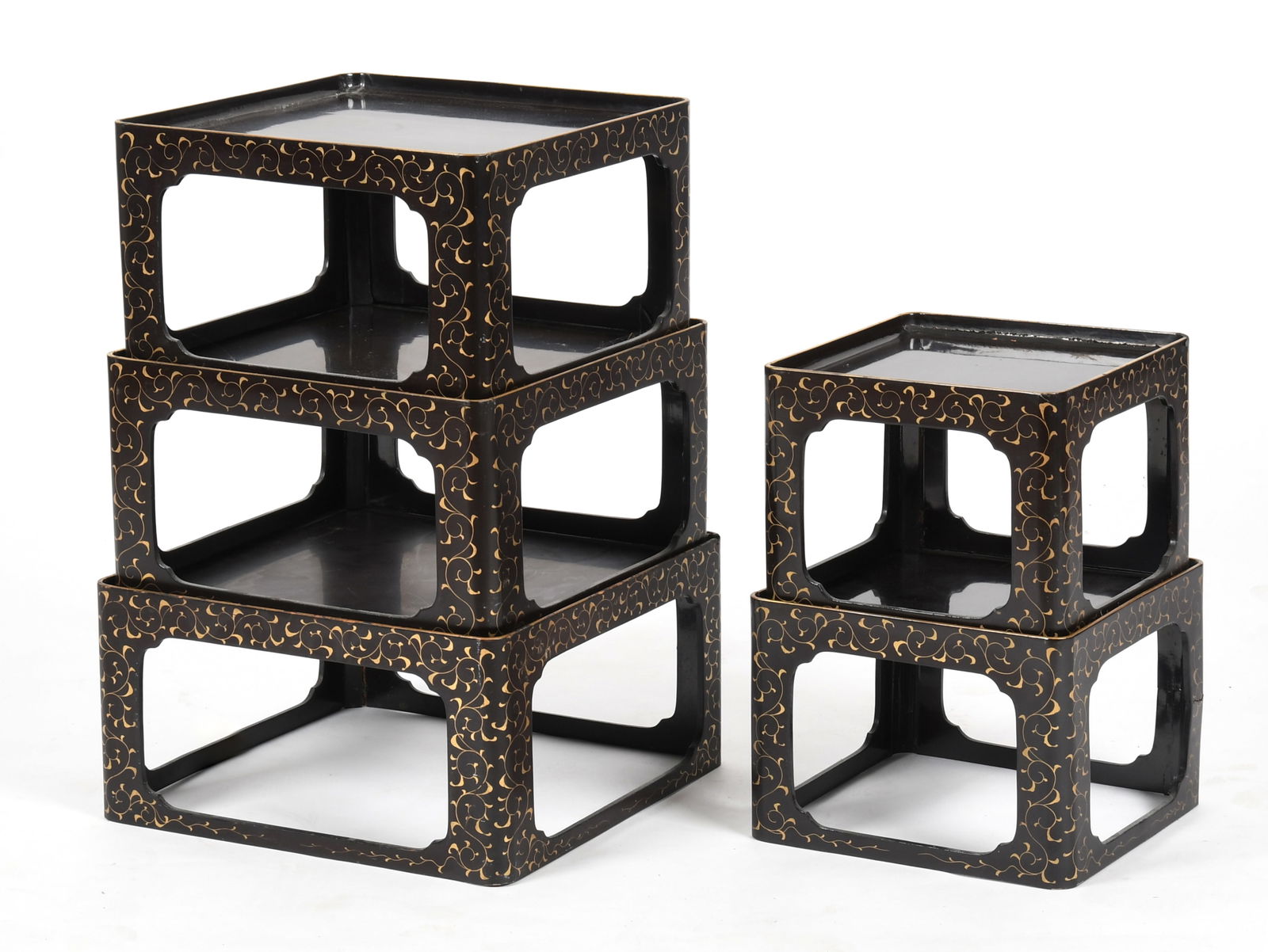 Five Japanese Black and Gilt Lacquer Stacking Tables (1 of 7)