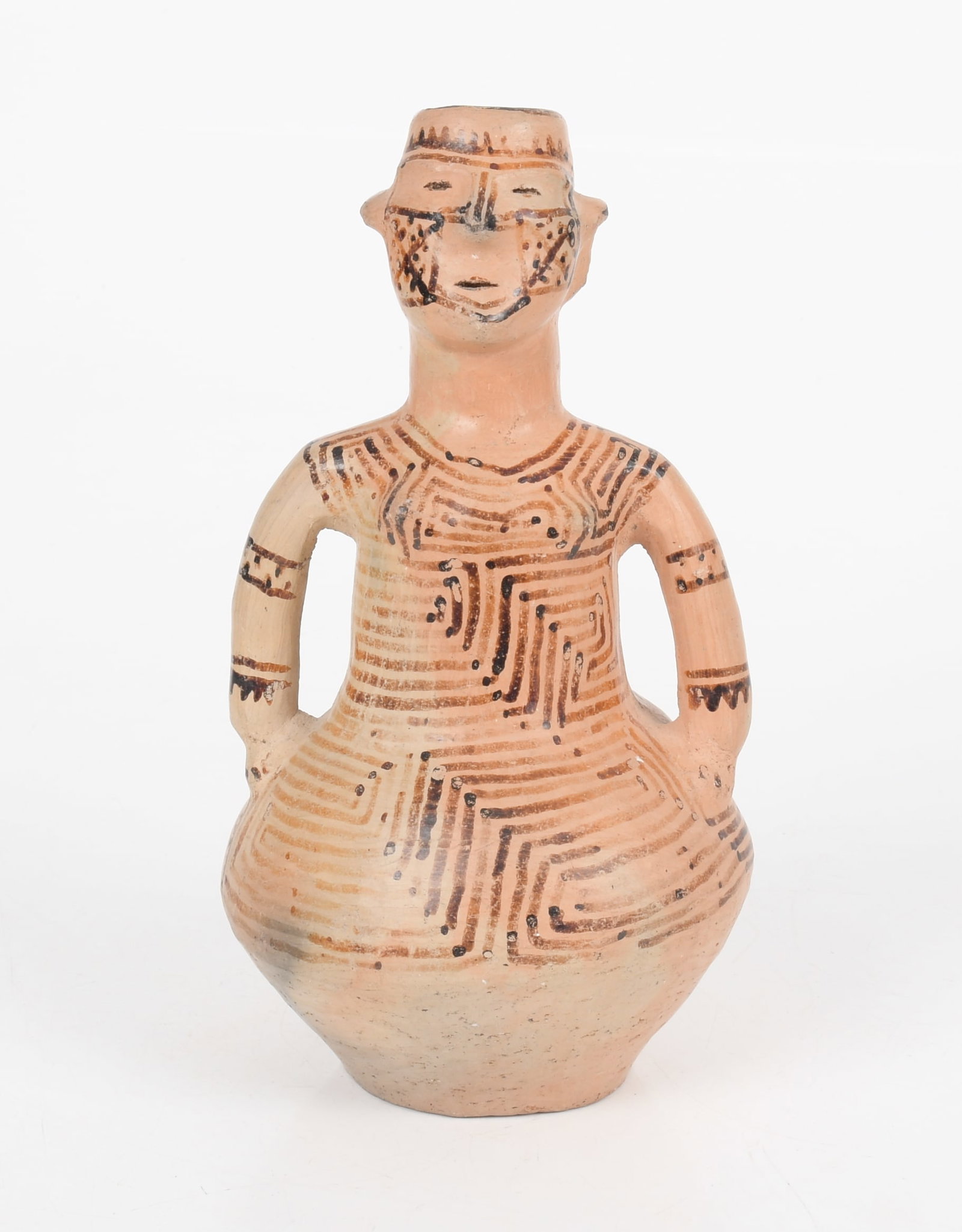 A Mojave Pottery Effigy Vessel: A figural example with typical decoration, late 19th century. Dimensions: 6" in diameter, the height is 10 3/4". Provenance: From a local collection
