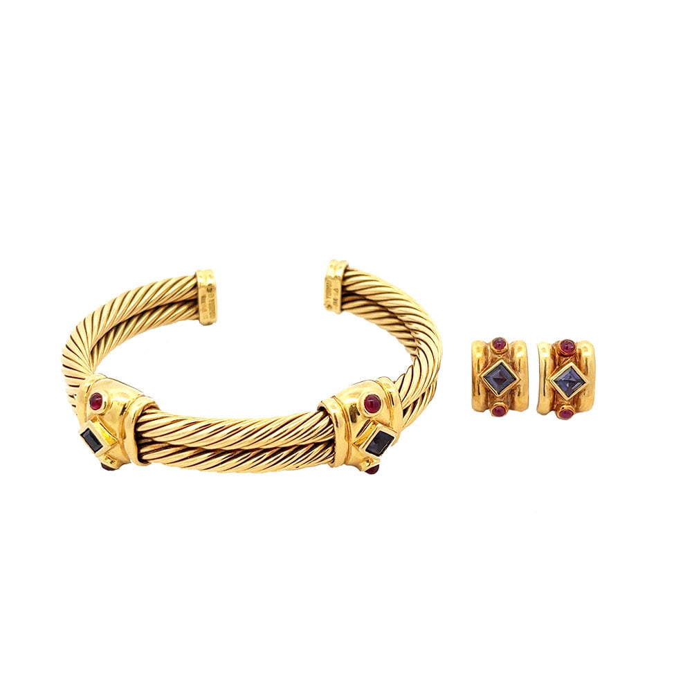 David Yurman 18K Cable Bracelet and Earrings (1 of 6)