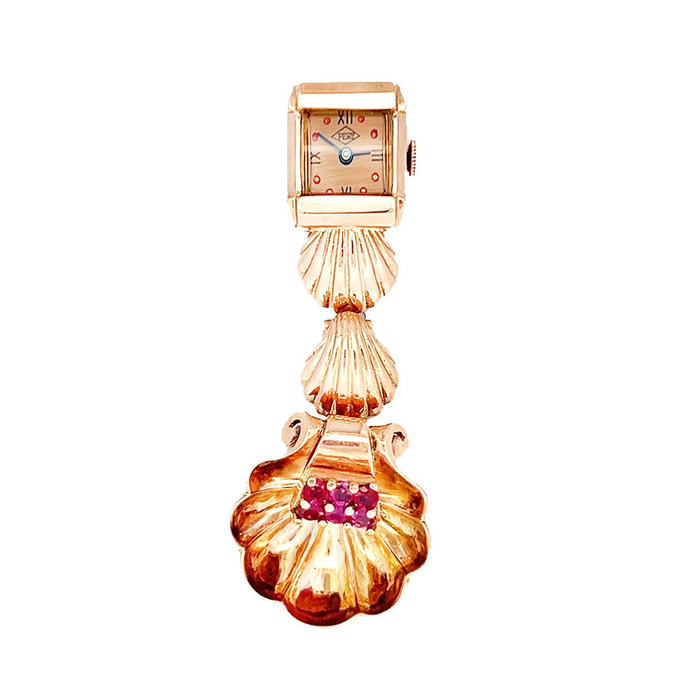 c1940 14K Ruby Lapel Watch Pin by Pery (1 of 4)