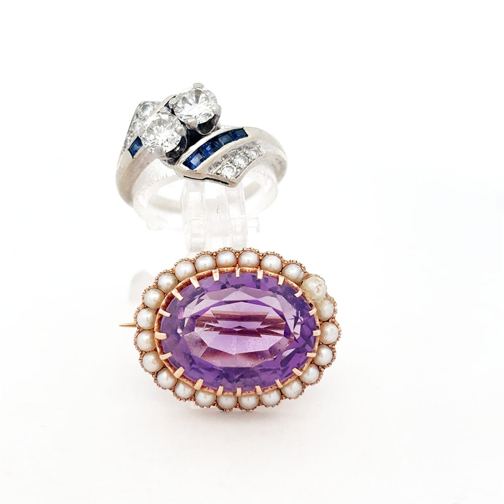 14K Gold diamond Ring and Amethyst Pin (1 of 6)