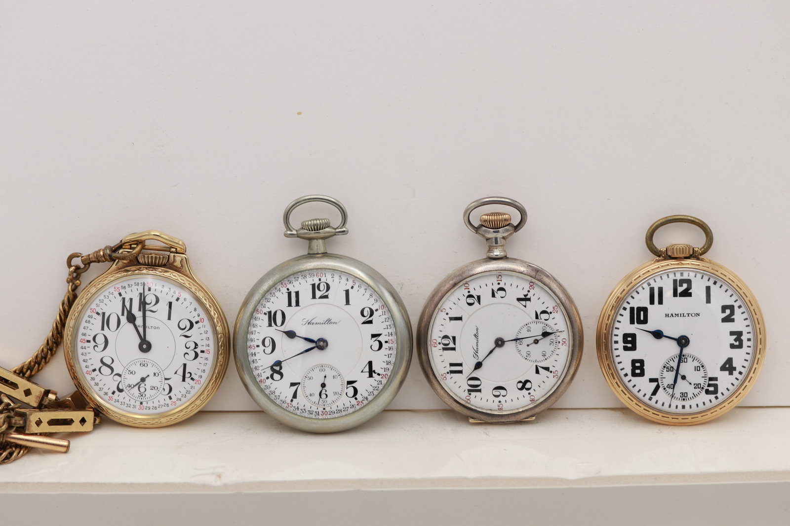 Four Hamilton Pocket Watches, Three with Railroad Dials. (1 of 13)