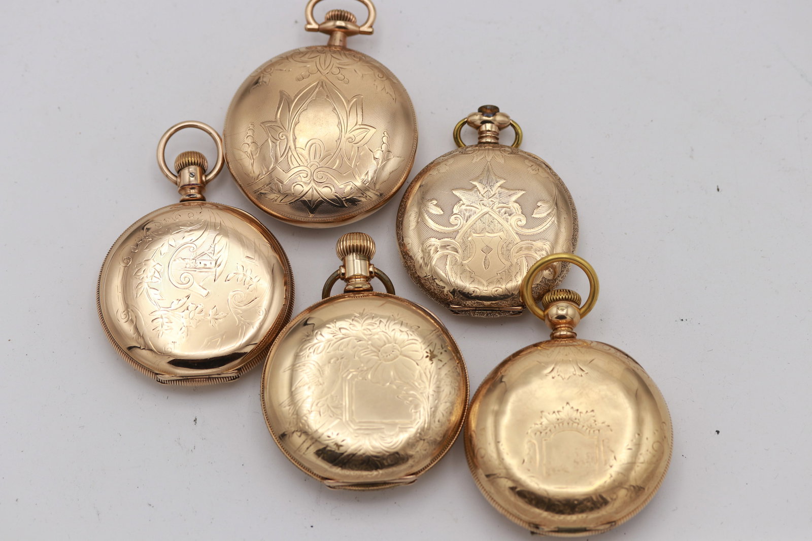 A Lot of Gold Filled Pocket Watches with Decorated Cases (1 of 11)
