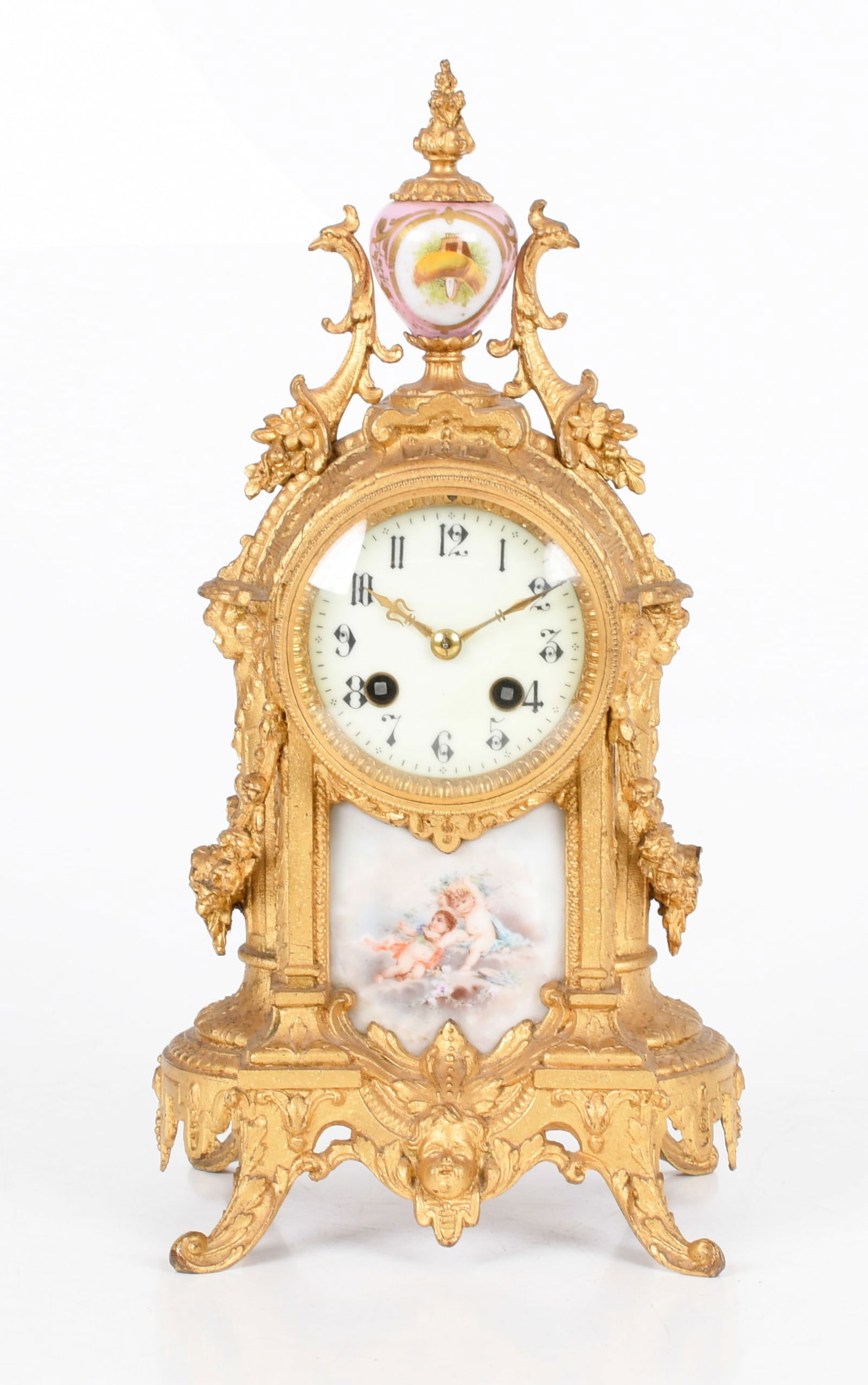 French Porcelain Mounted Gilt Metal Mantel Clock, Circa 1900 (1 of 11)