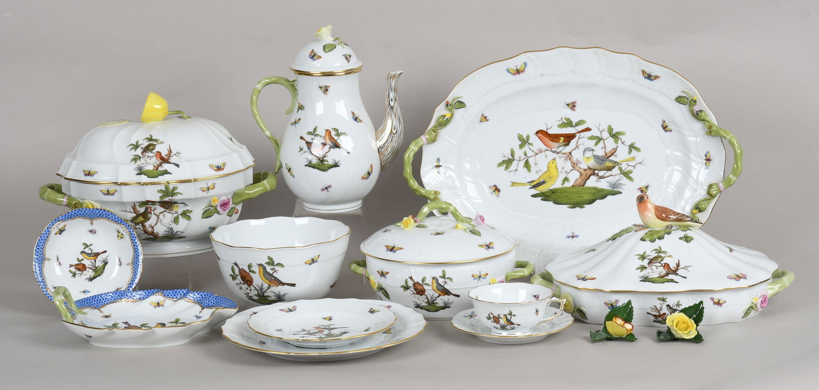 A Large Group of Herend Rothschild Bird Porcelain Dinnerware (1 of 16)