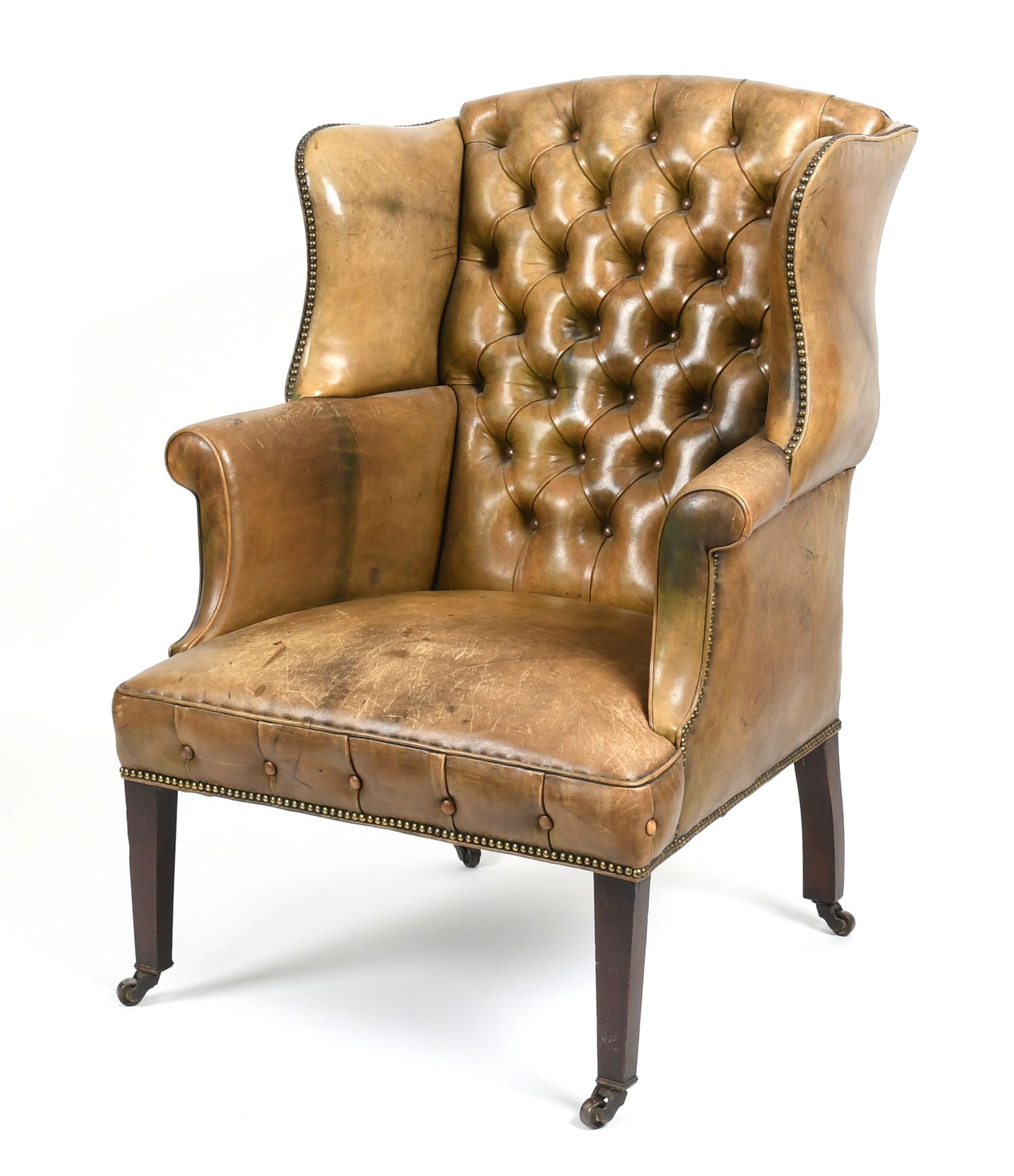 George III Style Tufted Leather Upholstered Wingback Chair (1 of 8)