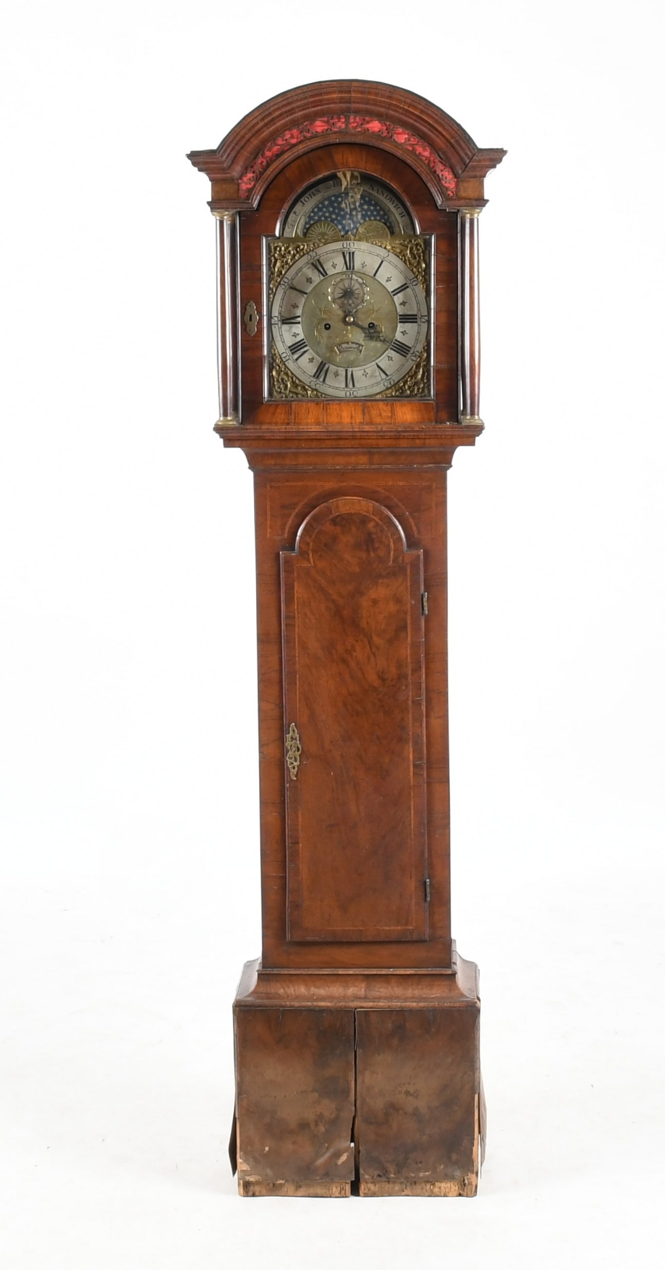 Ii Figured Walnut Tall Case Clock, John Brice, Sandwich, 18th