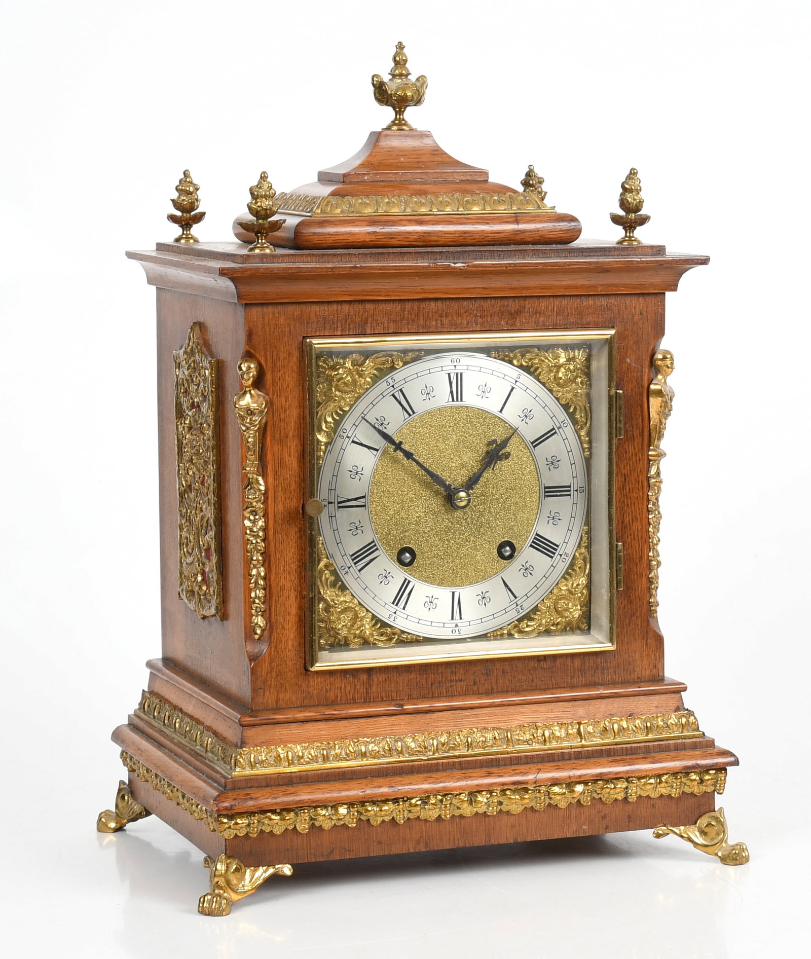 German Gilt Bronze Mounted Oak Bracket Clock, Lenzkirch, 20th Century (1 of 8)
