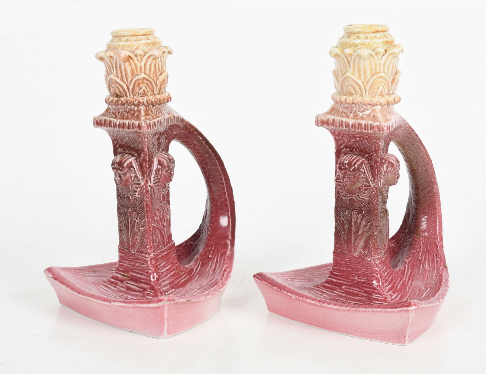 A Pair of Egyptian Revival Pottery Candlesticks (1 of 8)