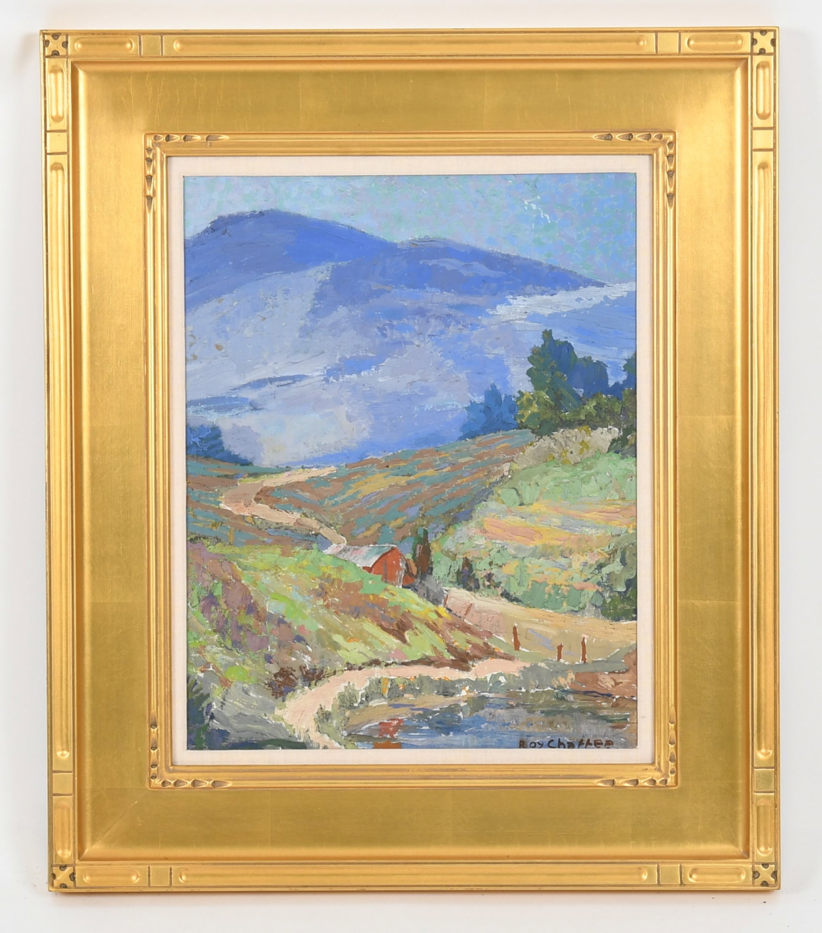 Roy O. Chaffee (1887-1969) Oil on Board: Roy O. Chaffee (1887 - 1969) Oil on Board A western landscape with central house, signed at the lower right. Dimensions: 18 1/2in x 14 1/2in, the frame 27 1/2in x 23 1/2in. 