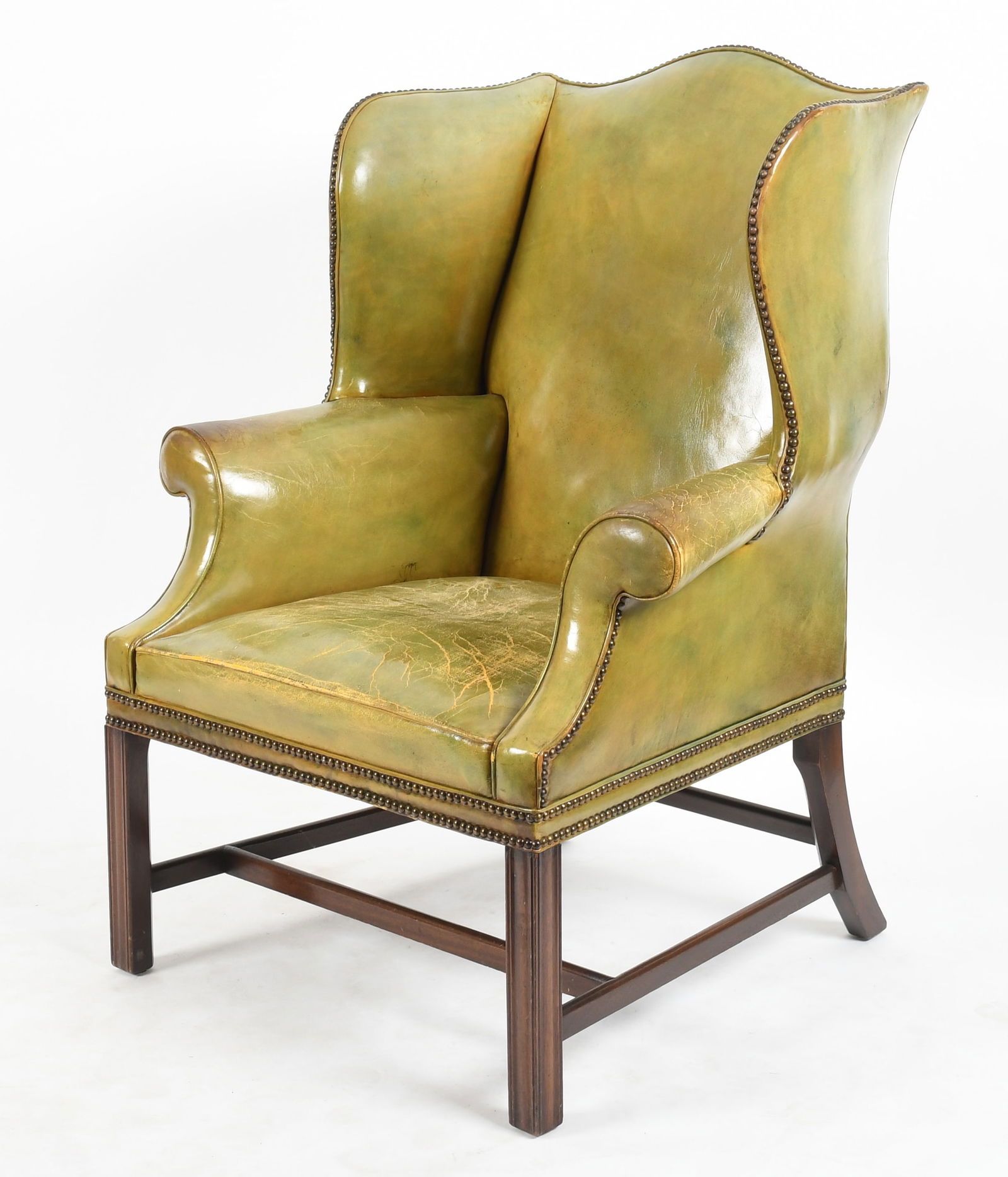 George III Style Tufted Leather Upholstered Wingback Chair (1 of 9)