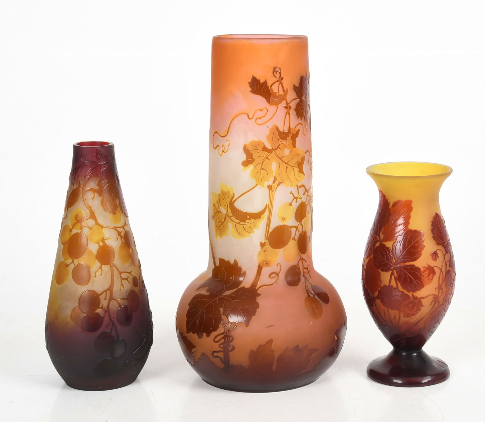 Three Cameo Glass Vases Marked Galle (1 of 10)