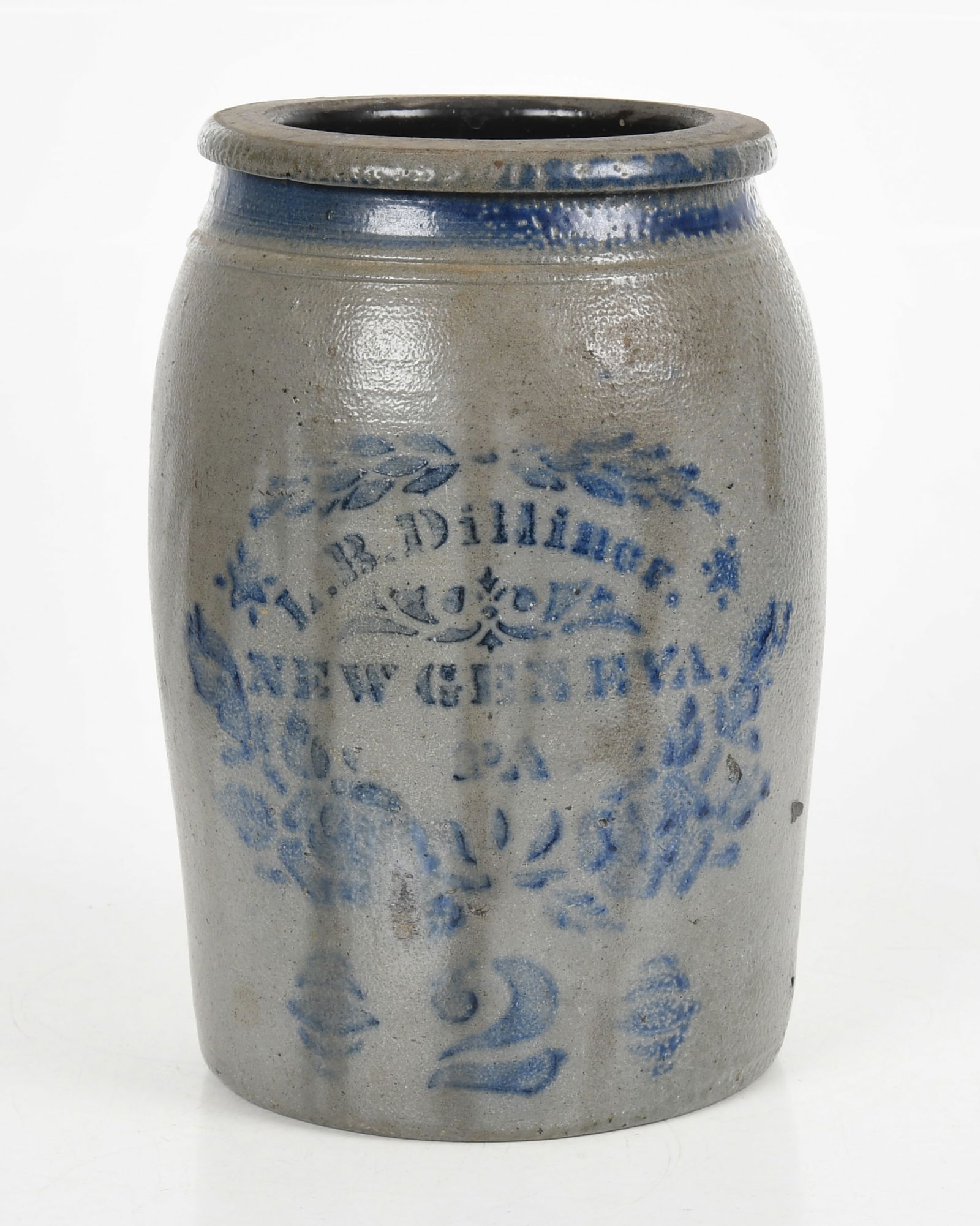 L. B. Dilliner, New Geneva, Pennsylvania Two Gal. Salt Glazed Stoneware Jar (1 of 6)