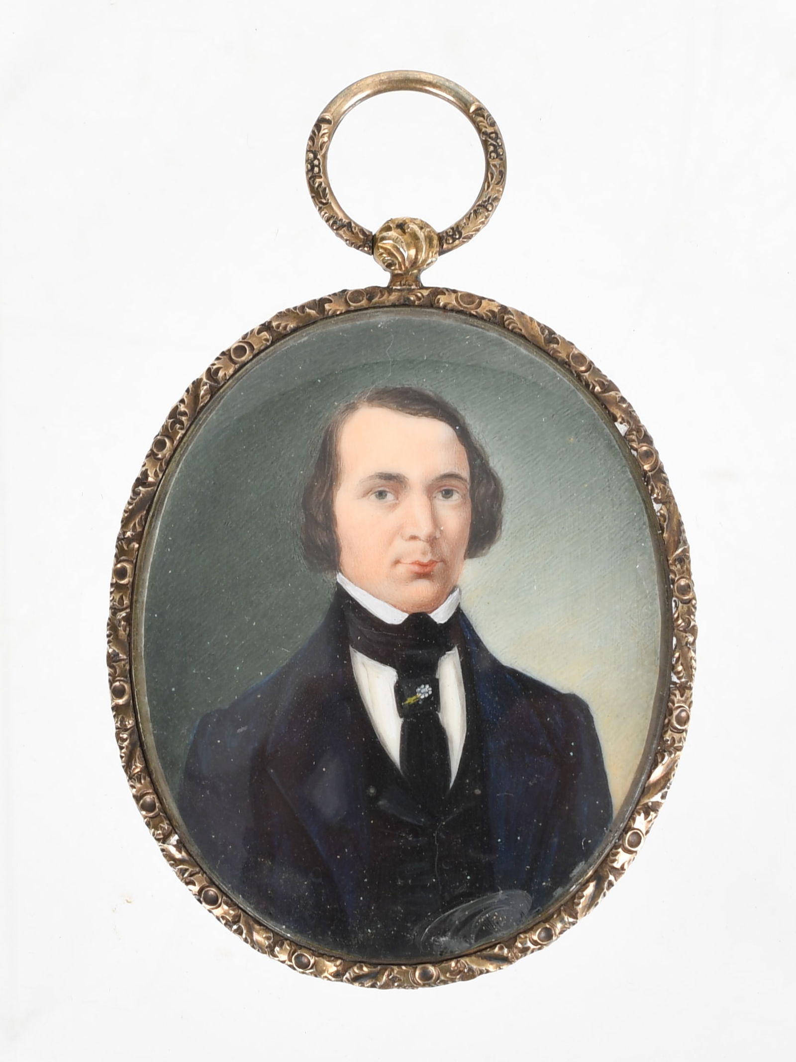 American Portrait Miniature of a Gentleman, Framed in 14k Gold Locket (1 of 6)