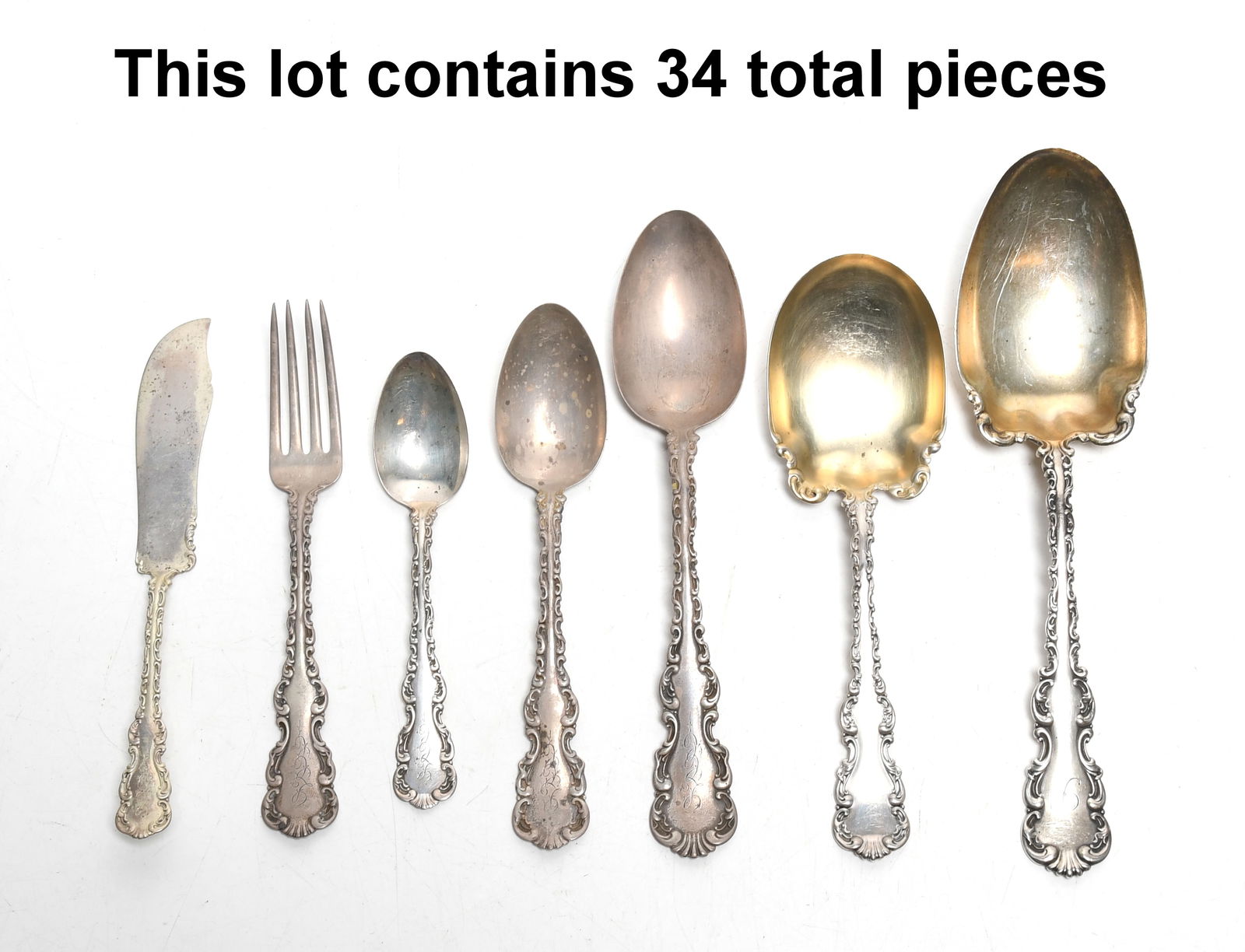 Whiting Louis XV, Partial Sterling Silver Flatware Service (1 of 8)