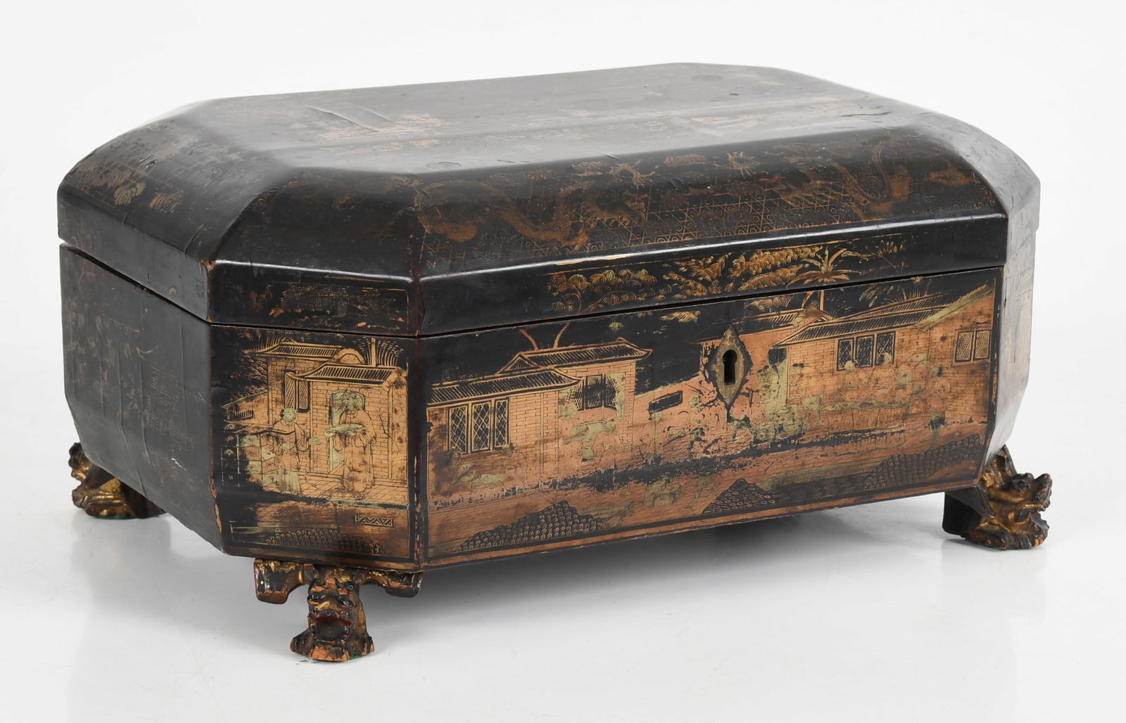 Chinese Export Black and Gilt Lacquer Sewing Box, 19th Century (1 of 10)
