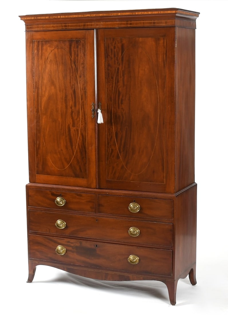 George III Inlaid Mahogany Linen Press, Early 19th Century (1 of 12)