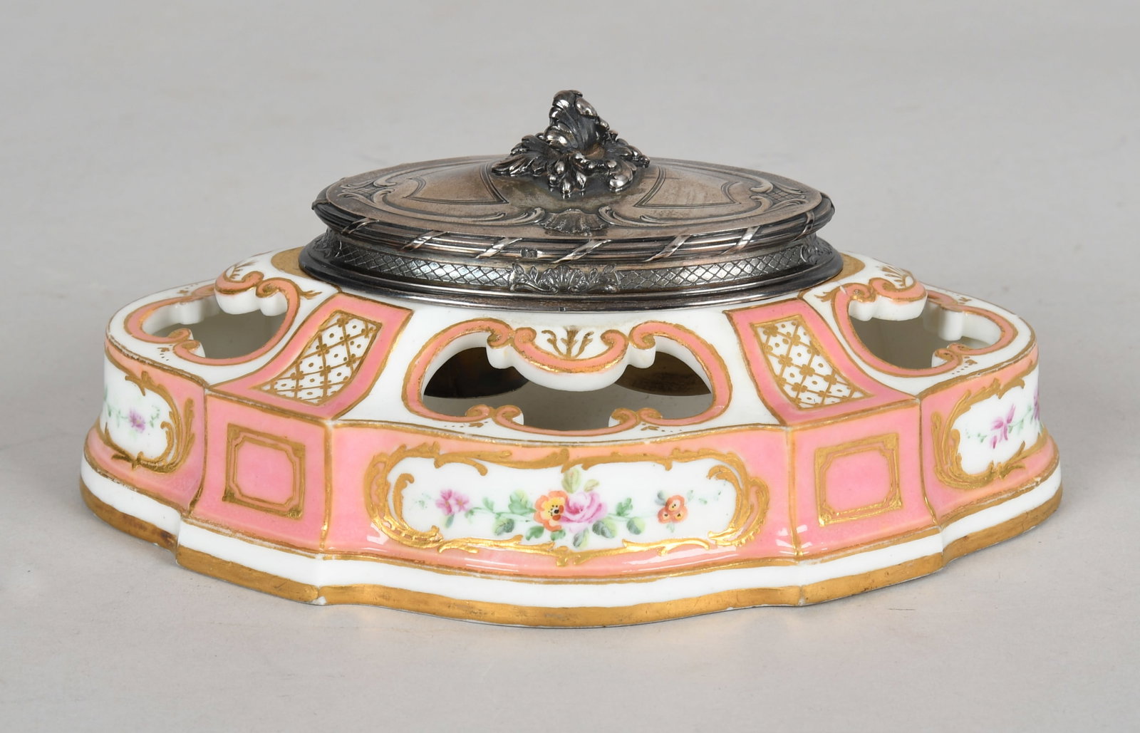 A French Sevres Style Porcelain and Silver Inkwell (1 of 8)